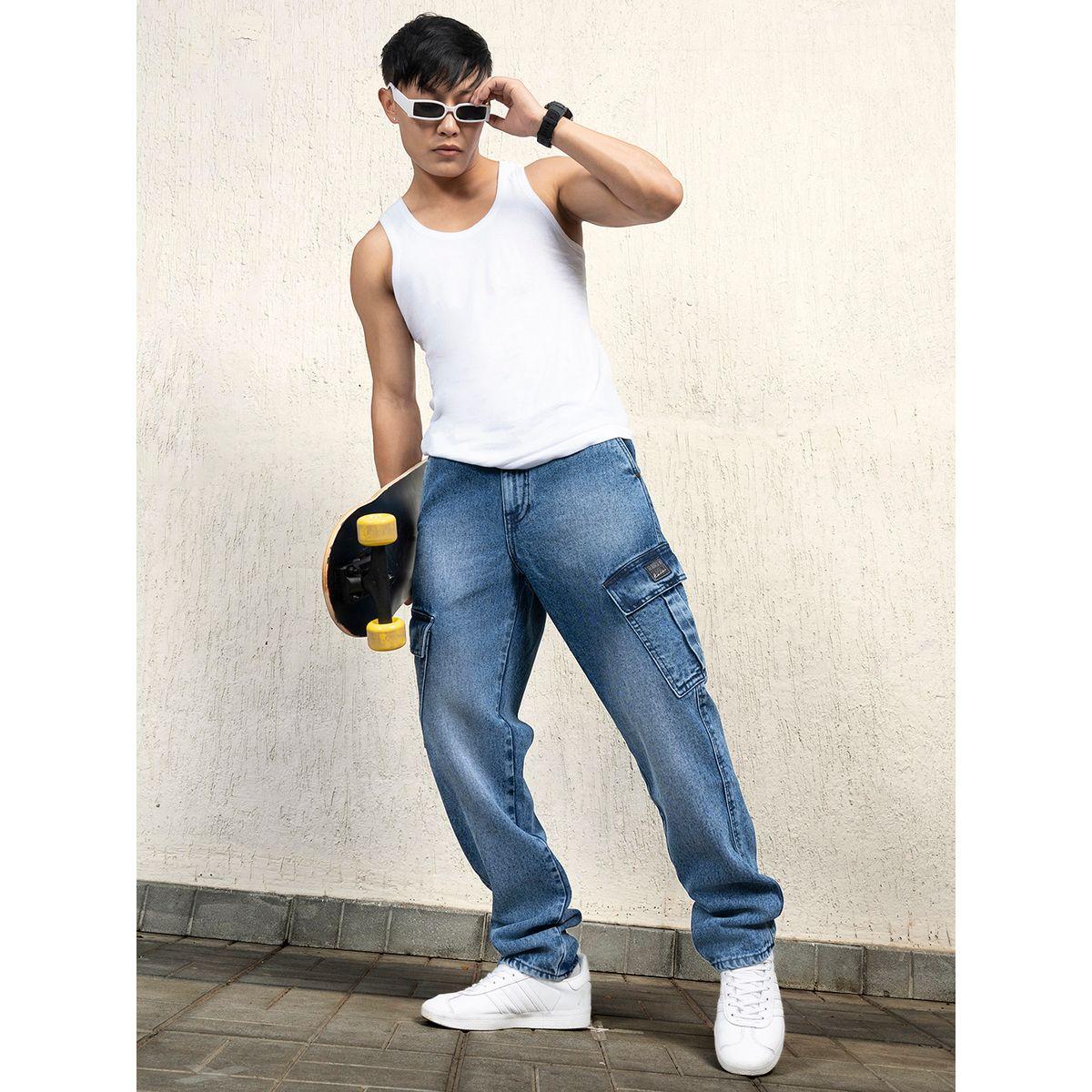 جينز كارجو بخصر متوسط وقصة مريحة هابر هولم × ستايلي-men-clothing-bottoms-jeans-image-4
