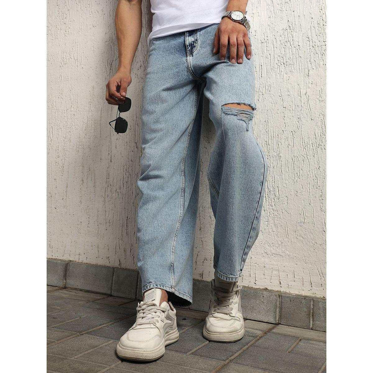 جينز باجي بخصر متوسط وتفاصيل ممزقة هابر هولم × ستايلي-men-clothing-bottoms-jeans-image-1