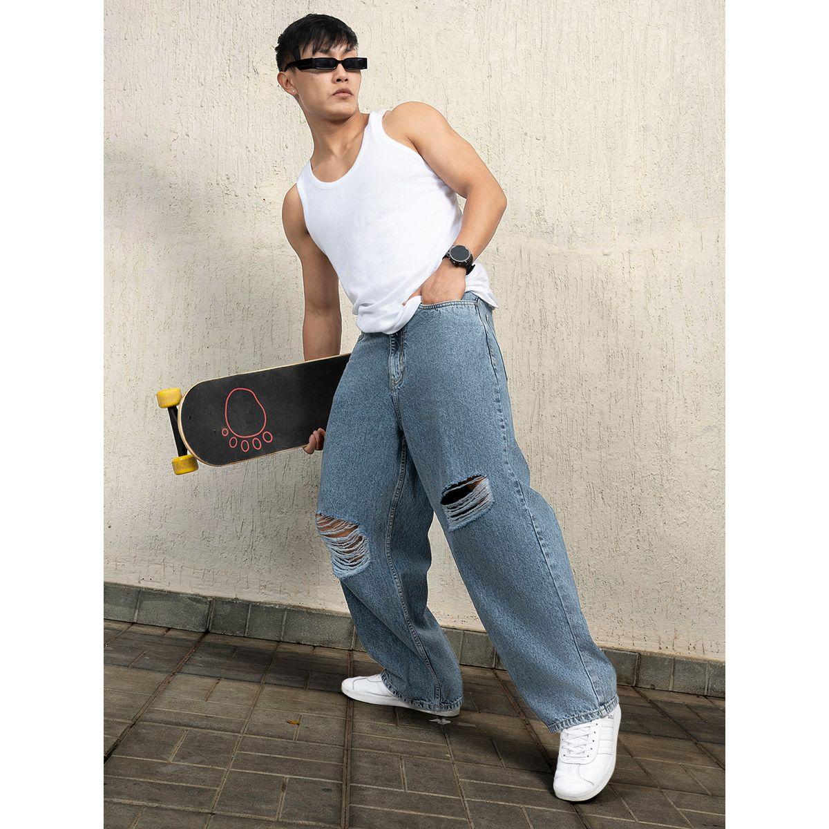 Hubberholme X Styli  Mid Rise Baggy Fit Ripped Jeans-men-clothing-bottoms-jeans-image-4