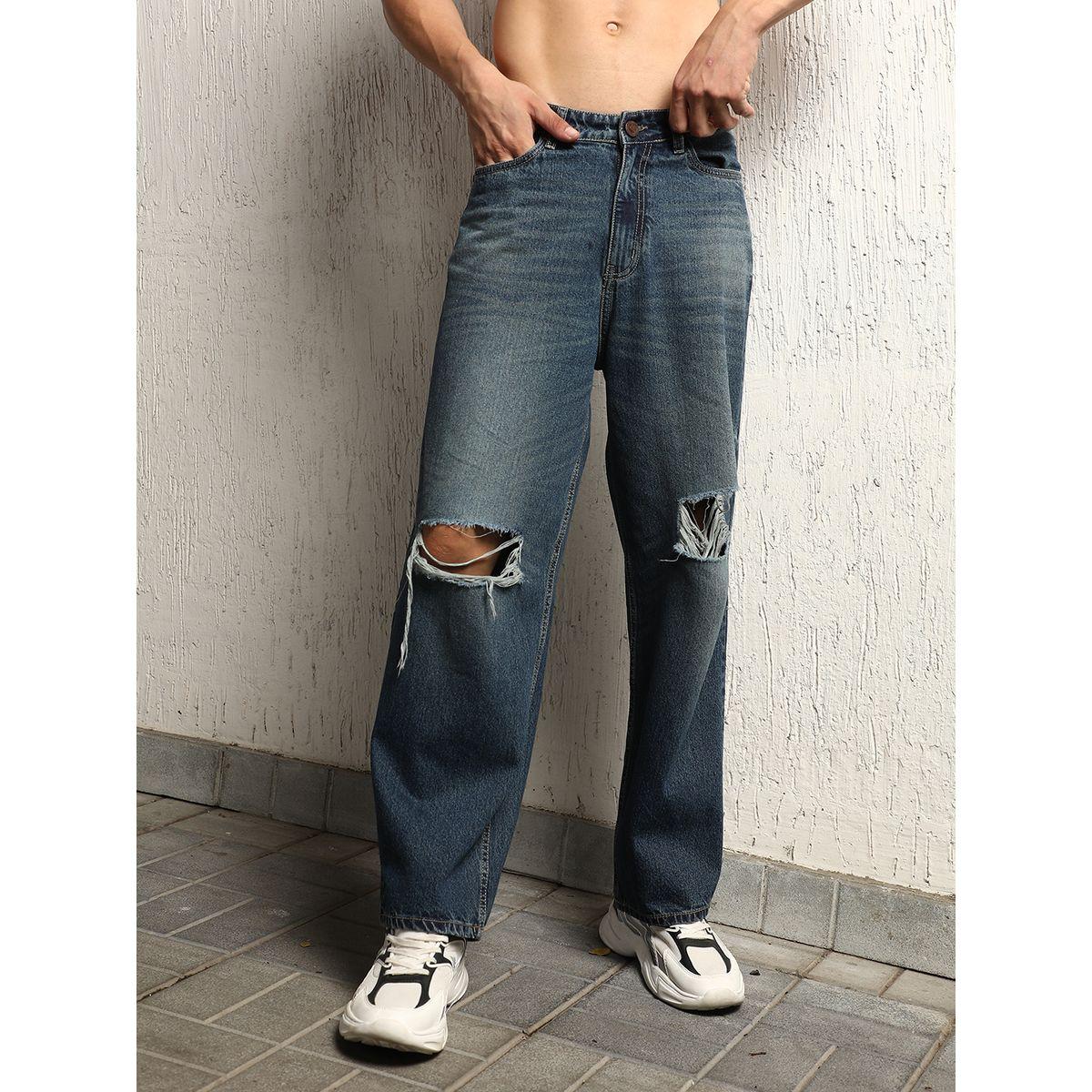 جينز باجي بخصر متوسط وتفاصيل ممزقة هابر هولم × ستايلي-men-clothing-bottoms-jeans-image-1