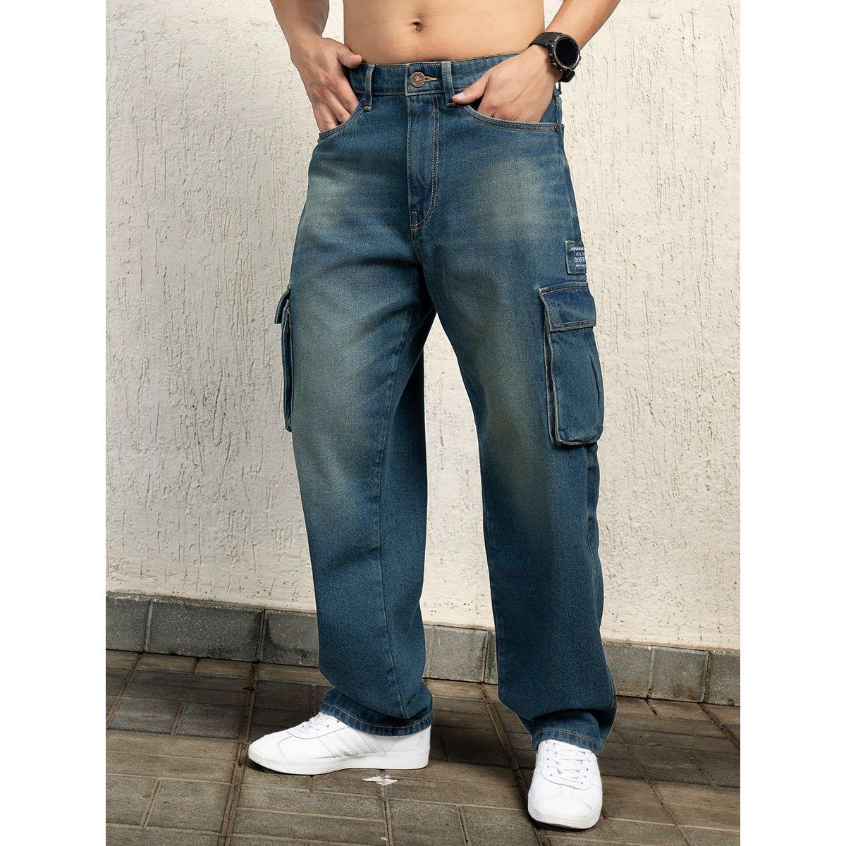جينز كارجو بخصر متوسط وقصة واسعة هابر هولم × ستايلي-men-clothing-bottoms-jeans-image-1