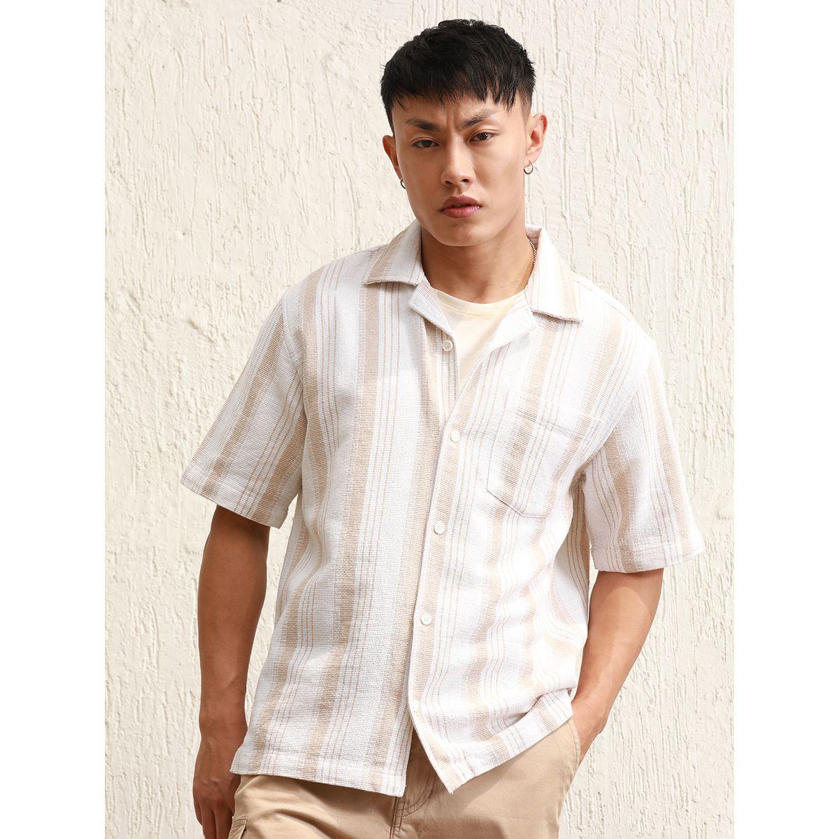 قميص مخطط بقصة مريحة وياقة ريزورت هابر هولم × ستايلي-men-clothing-shirts-image-1