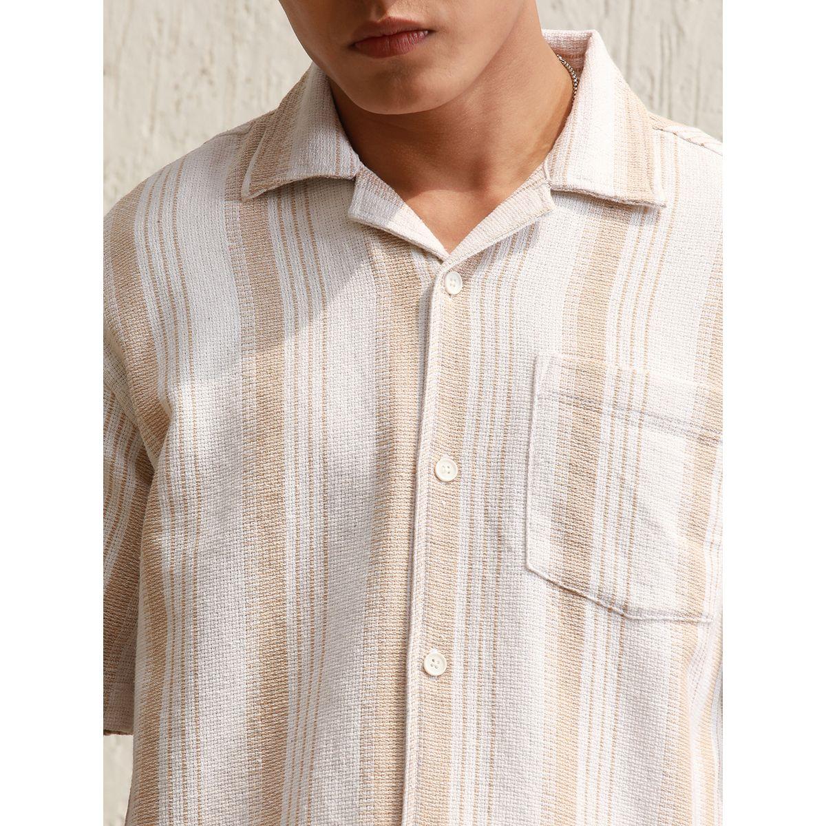 قميص مخطط بقصة مريحة وياقة ريزورت هابر هولم × ستايلي-men-clothing-shirts-image-2