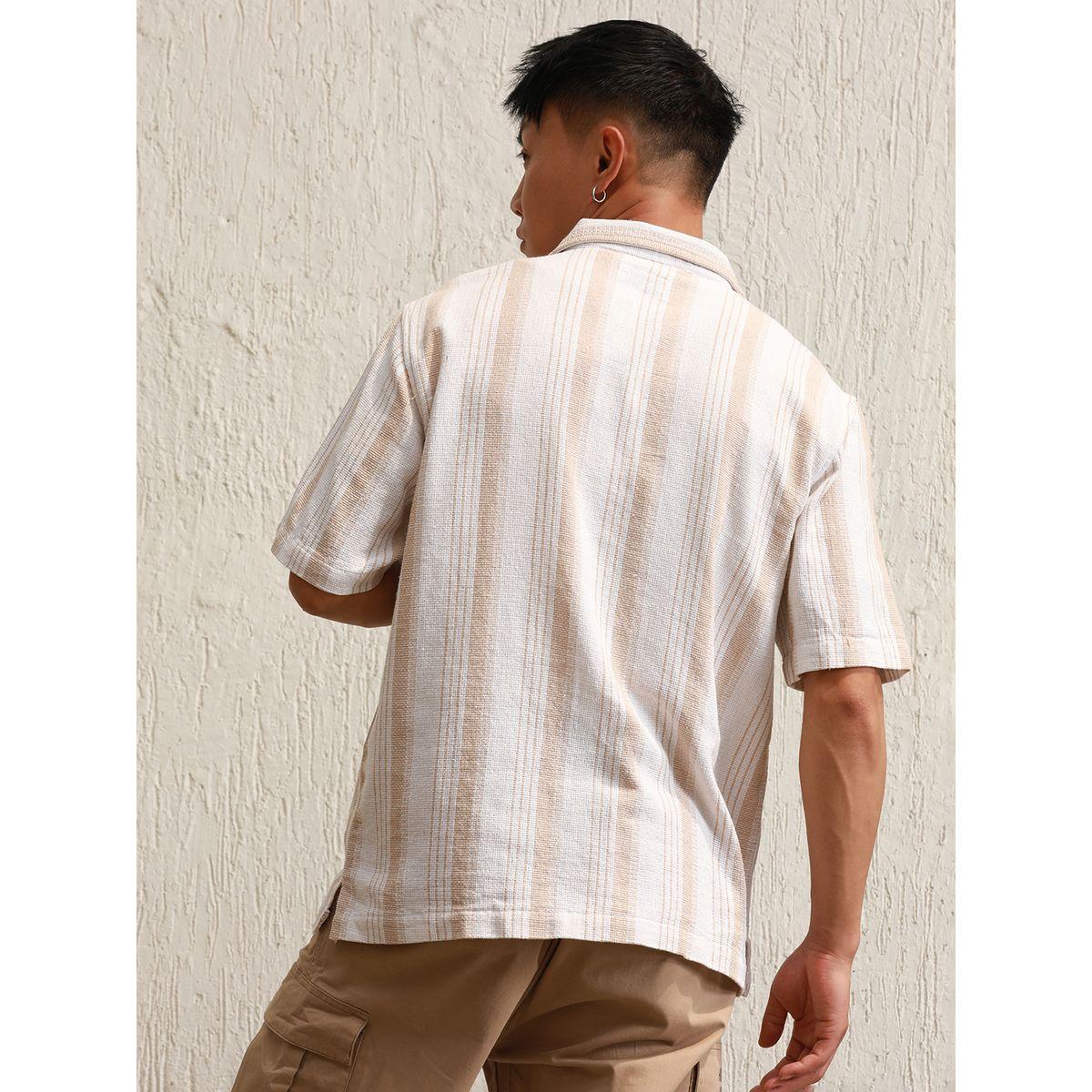 قميص مخطط بقصة مريحة وياقة ريزورت هابر هولم × ستايلي-men-clothing-shirts-image-3