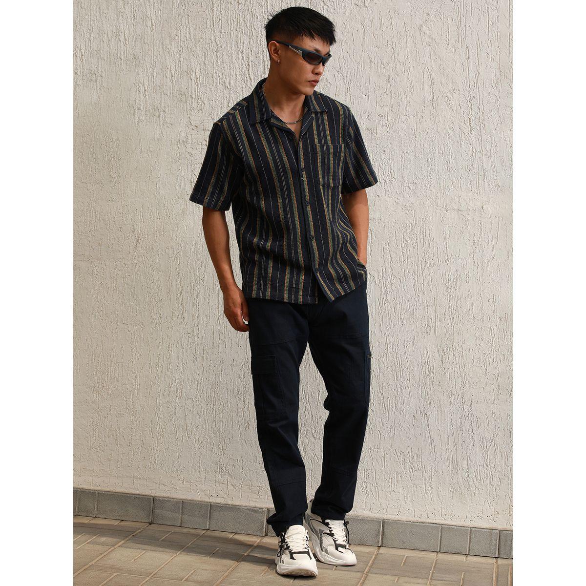 قميص مخطط بقصة مريحة وياقة ريزورت هابر هولم × ستايلي-men-clothing-shirts-image-4