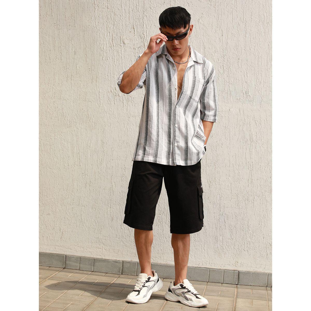 قميص مخطط بقصة مريحة وياقة ريزورت هابر هولم × ستايلي-men-clothing-shirts-image-4