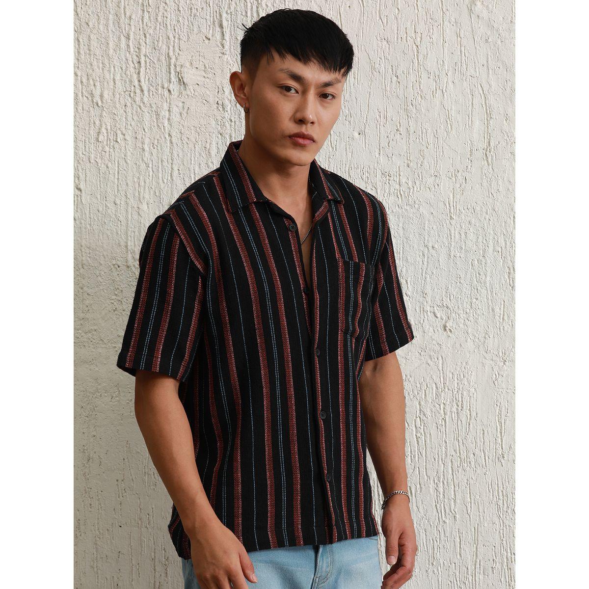 قميص مخطط بقصة مريحة وياقة ريزورت هابر هولم × ستايلي-men-clothing-shirts-image-1