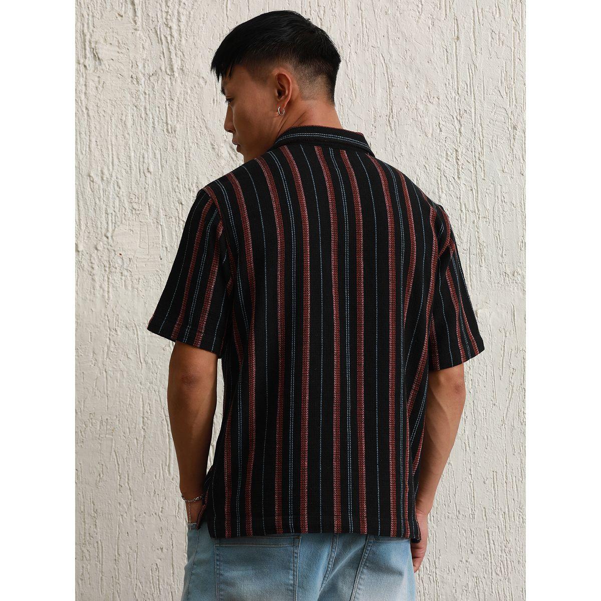 قميص مخطط بقصة مريحة وياقة ريزورت هابر هولم × ستايلي-men-clothing-shirts-image-2