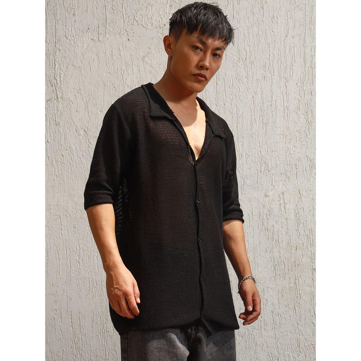 Hubberholme X Styli  Semi-Sheer Spread Collar Oversized Casual Shirt-men-clothing-shirts-image-1