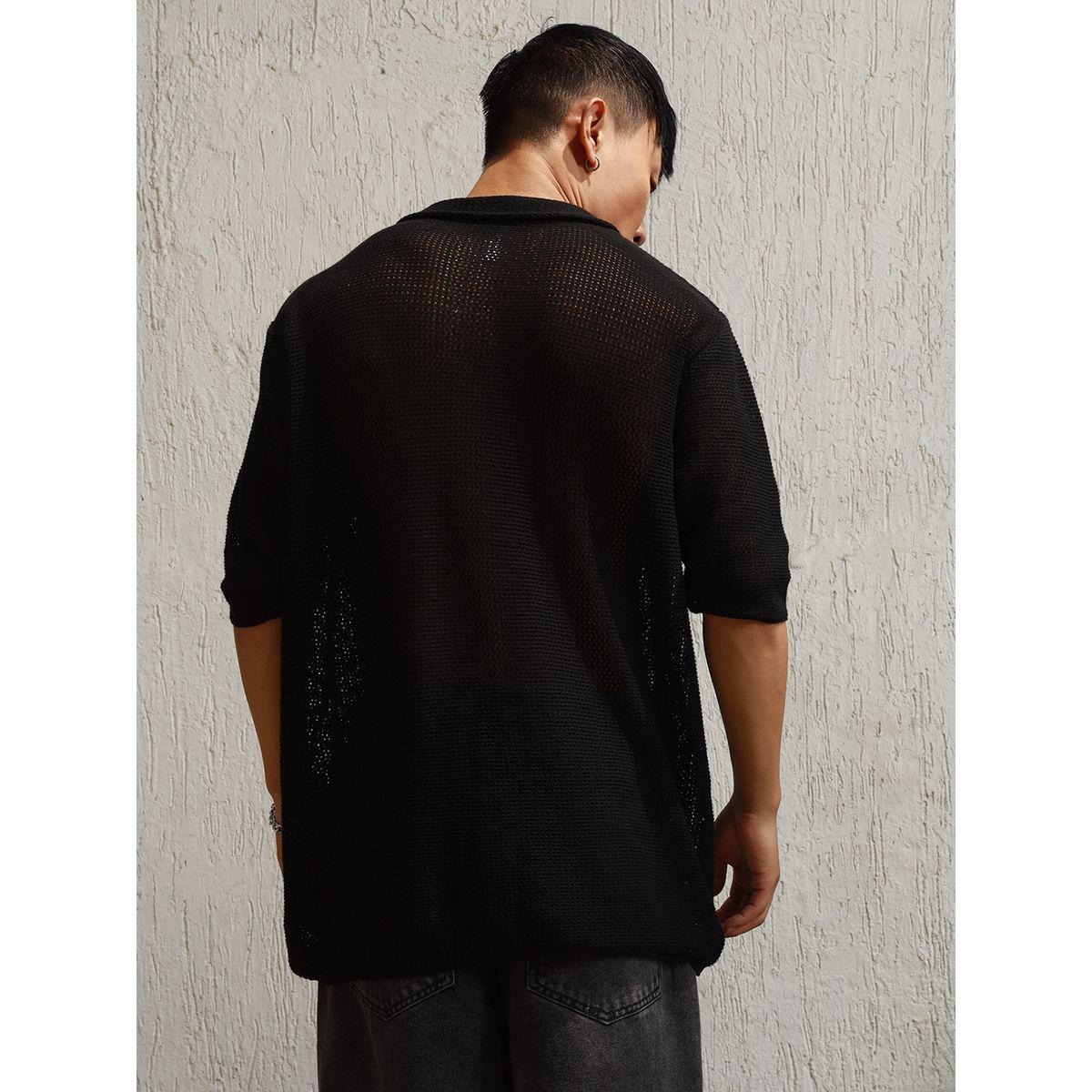 Hubberholme X Styli  Semi-Sheer Spread Collar Oversized Casual Shirt-men-clothing-shirts-image-2