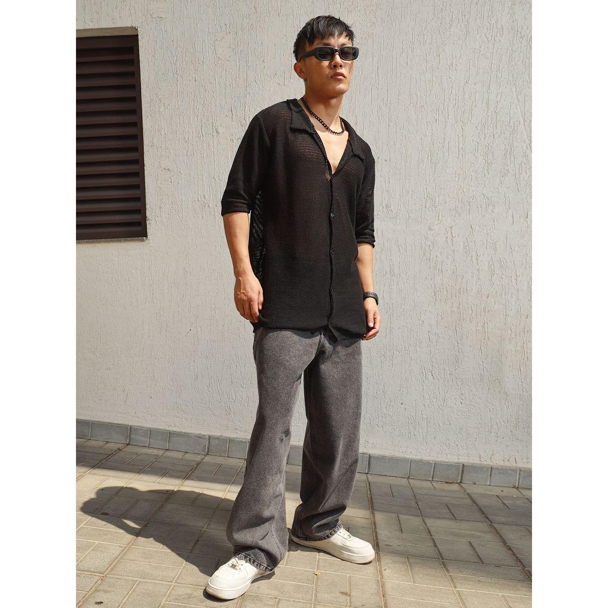 Hubberholme X Styli  Semi-Sheer Spread Collar Oversized Casual Shirt-men-clothing-shirts-image-4