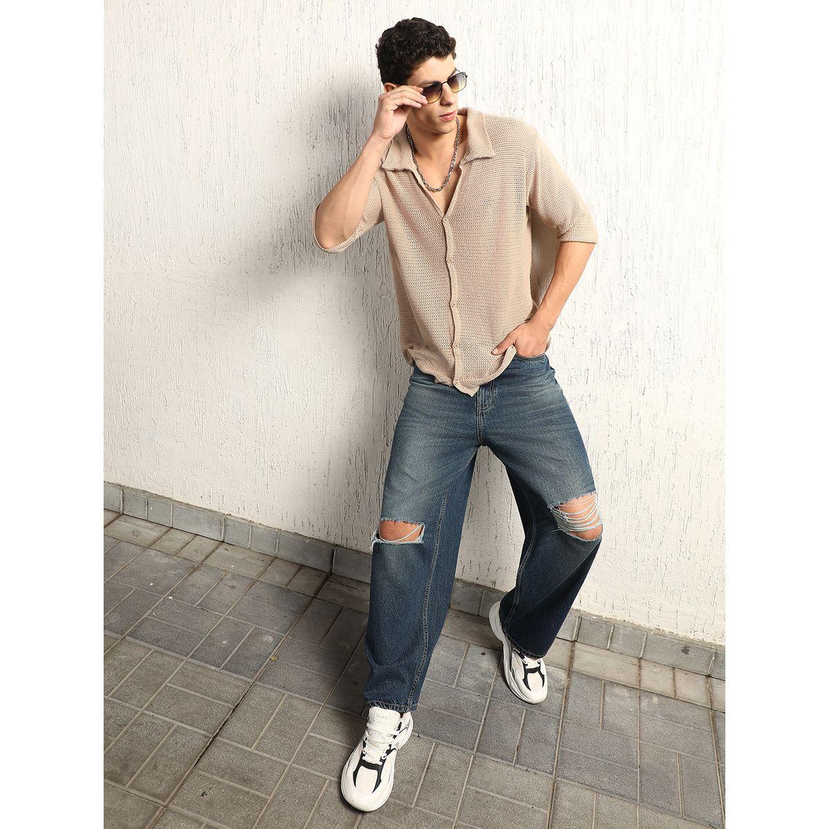 Hubberholme X Styli  Semi-Sheer Spread Collar Oversized Casual Shirt-men-clothing-shirts-image-4