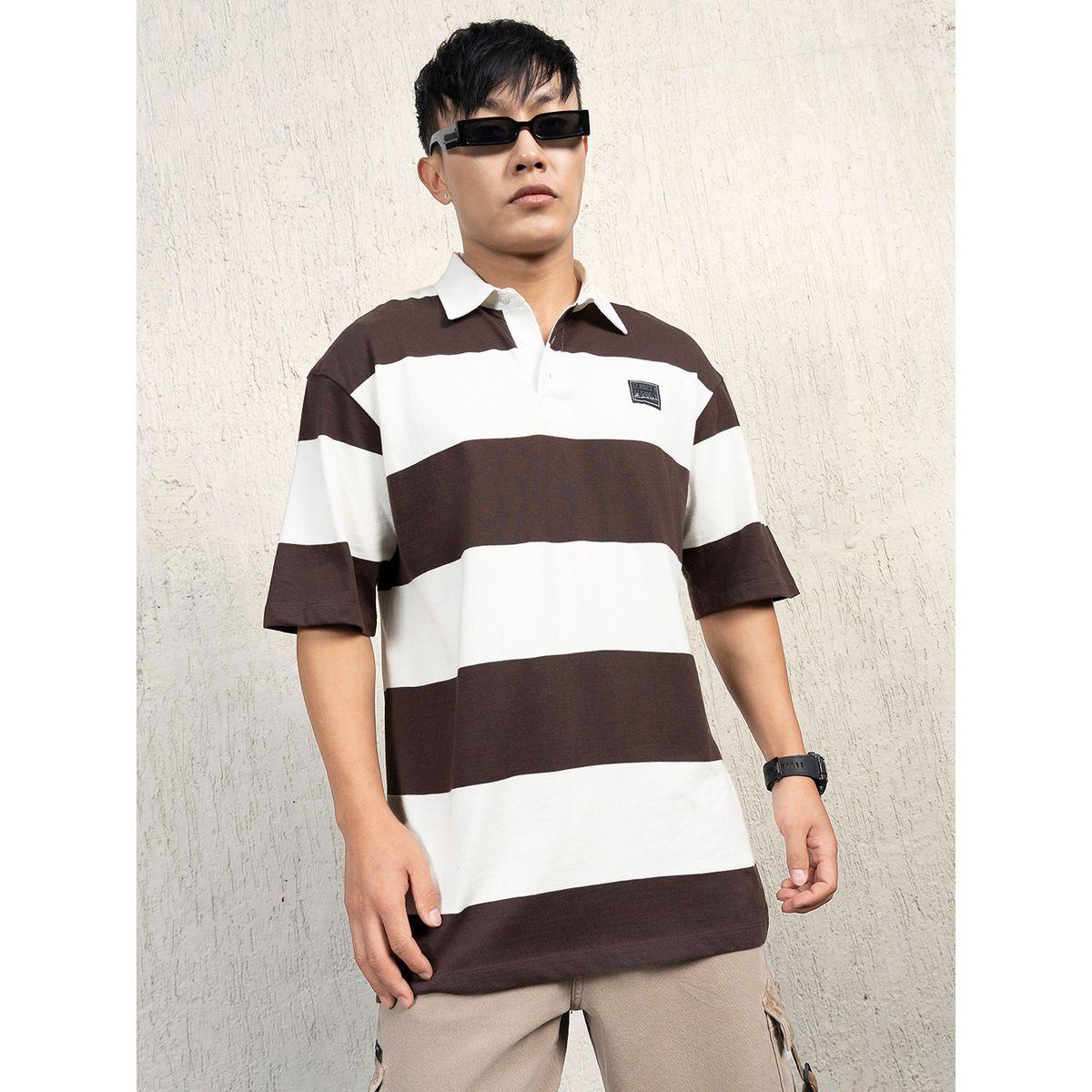 تيشيرت فضفاض مخطط بياقة بولو هابر هولم × ستايلي-men-clothing-tshirtsandpolos-tshirts-image-3