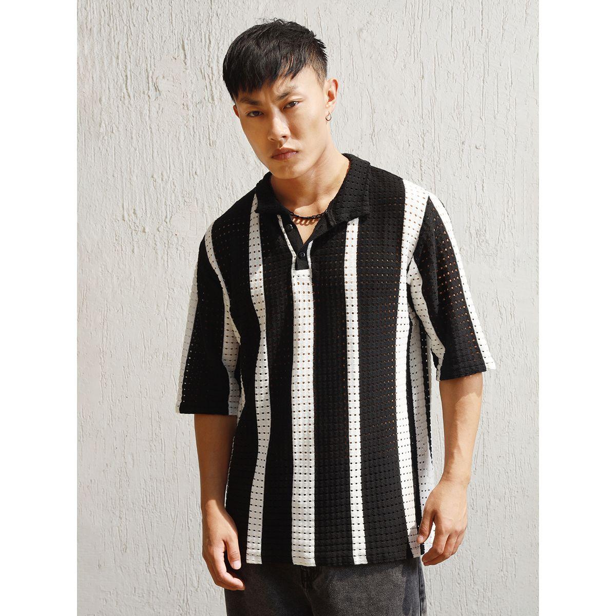 تيشيرت مخطط بياقة بولو وتفاصيل محبوكة هابر هولم × ستايلي-men-clothing-tshirtsandpolos-tshirts-image-1