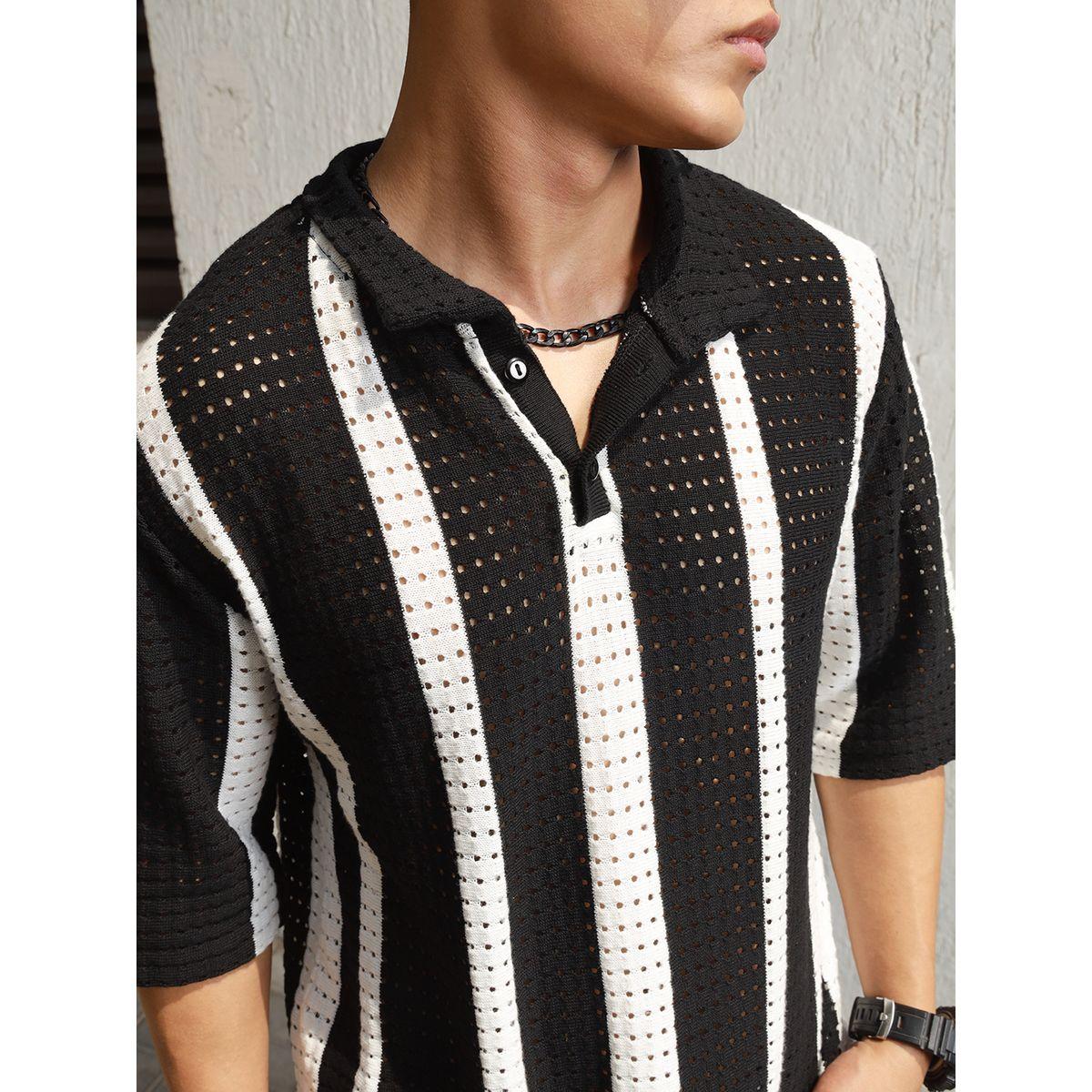 تيشيرت مخطط بياقة بولو وتفاصيل محبوكة هابر هولم × ستايلي-men-clothing-tshirtsandpolos-tshirts-image-3