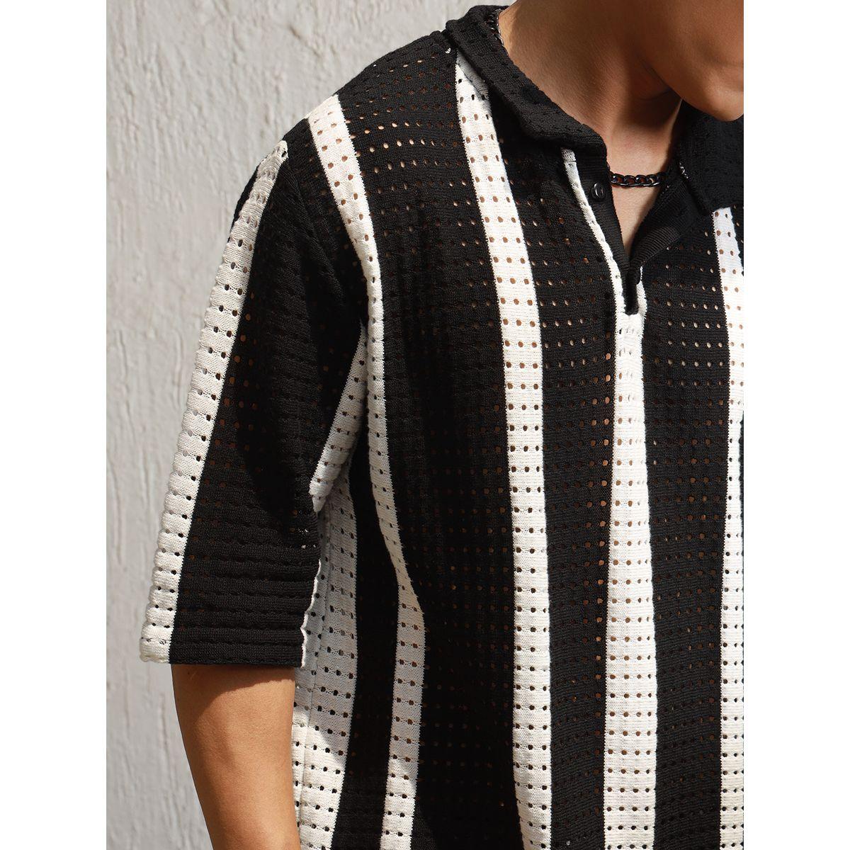 تيشيرت مخطط بياقة بولو وتفاصيل محبوكة هابر هولم × ستايلي-men-clothing-tshirtsandpolos-tshirts-image-4