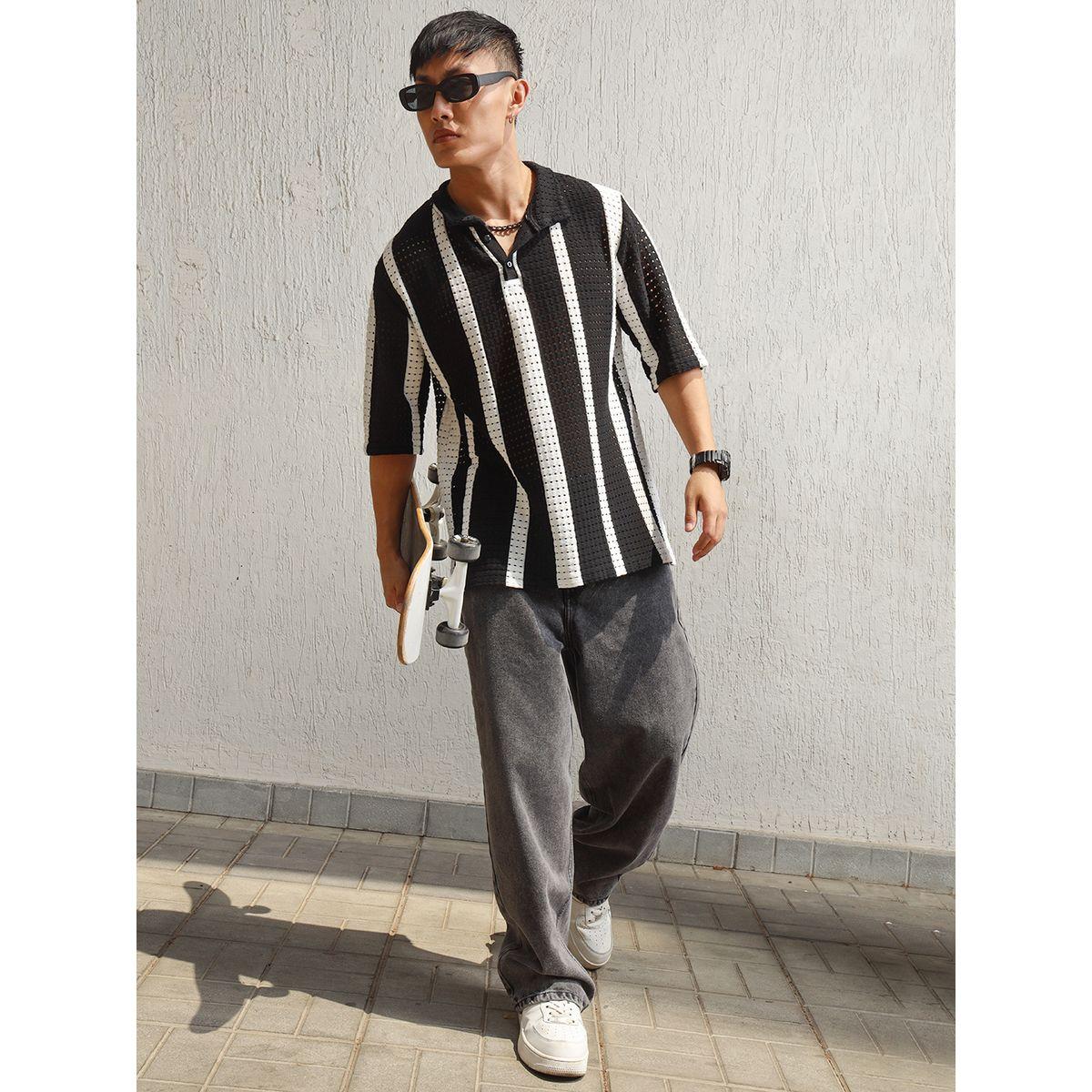 تيشيرت مخطط بياقة بولو وتفاصيل محبوكة هابر هولم × ستايلي-men-clothing-tshirtsandpolos-tshirts-image-5