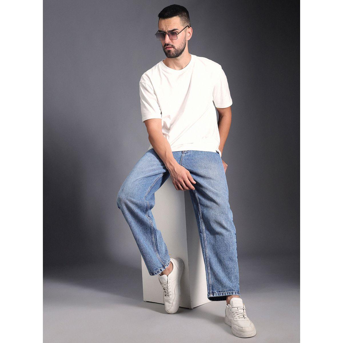 جينز قطن بقصة مريحة وتفاصيل لون باهت هاي ستار × ستايلي-men-clothing-bottoms-jeans-image-4