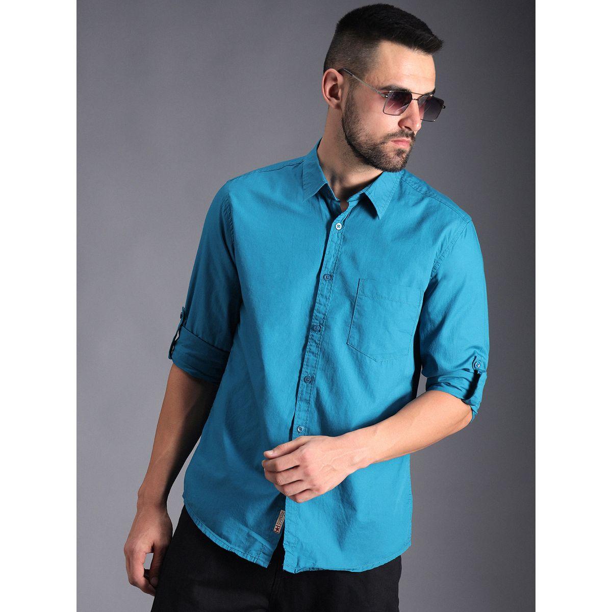 قميص كاجوال سادة مع أكمام ملفوفة-men-clothing-shirts-image-1