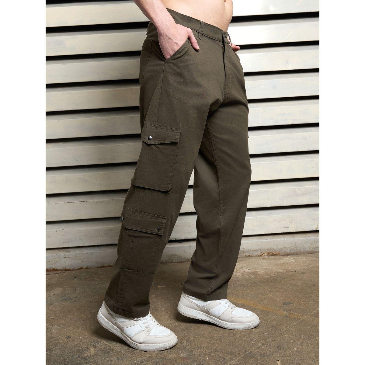 بنطال كارجو سادة بقصة واسعة وخصر متوسط هاي ستار × ستايلي-men-clothing-bottoms-trousersandchinos-trousers-image-1