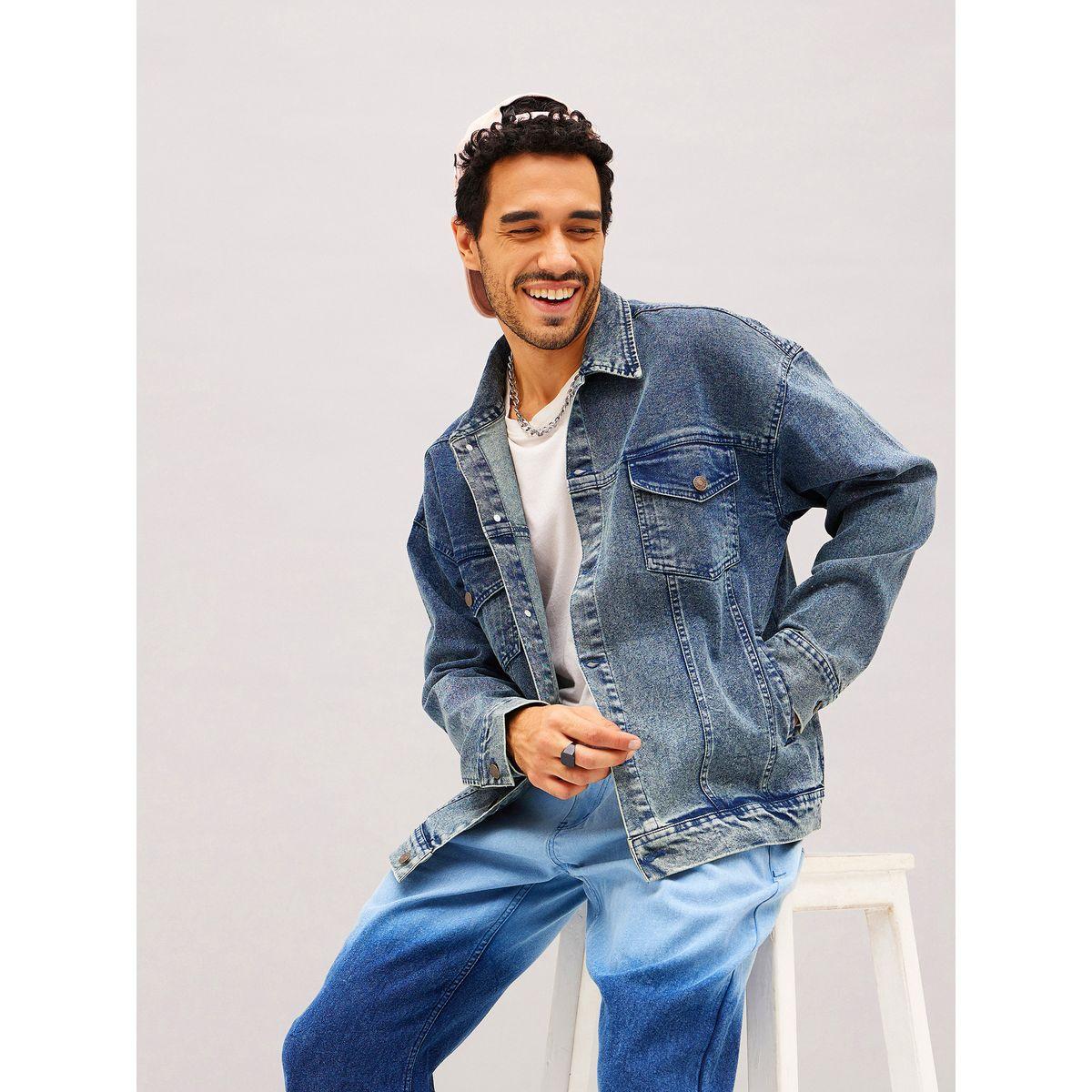 جاكيت دنيم بتفاصيل مشطوفة وقصة مريحة ماسكلن ساسافراس × ستايلي-men-clothing-jacketsandblazers-jackets-image-1