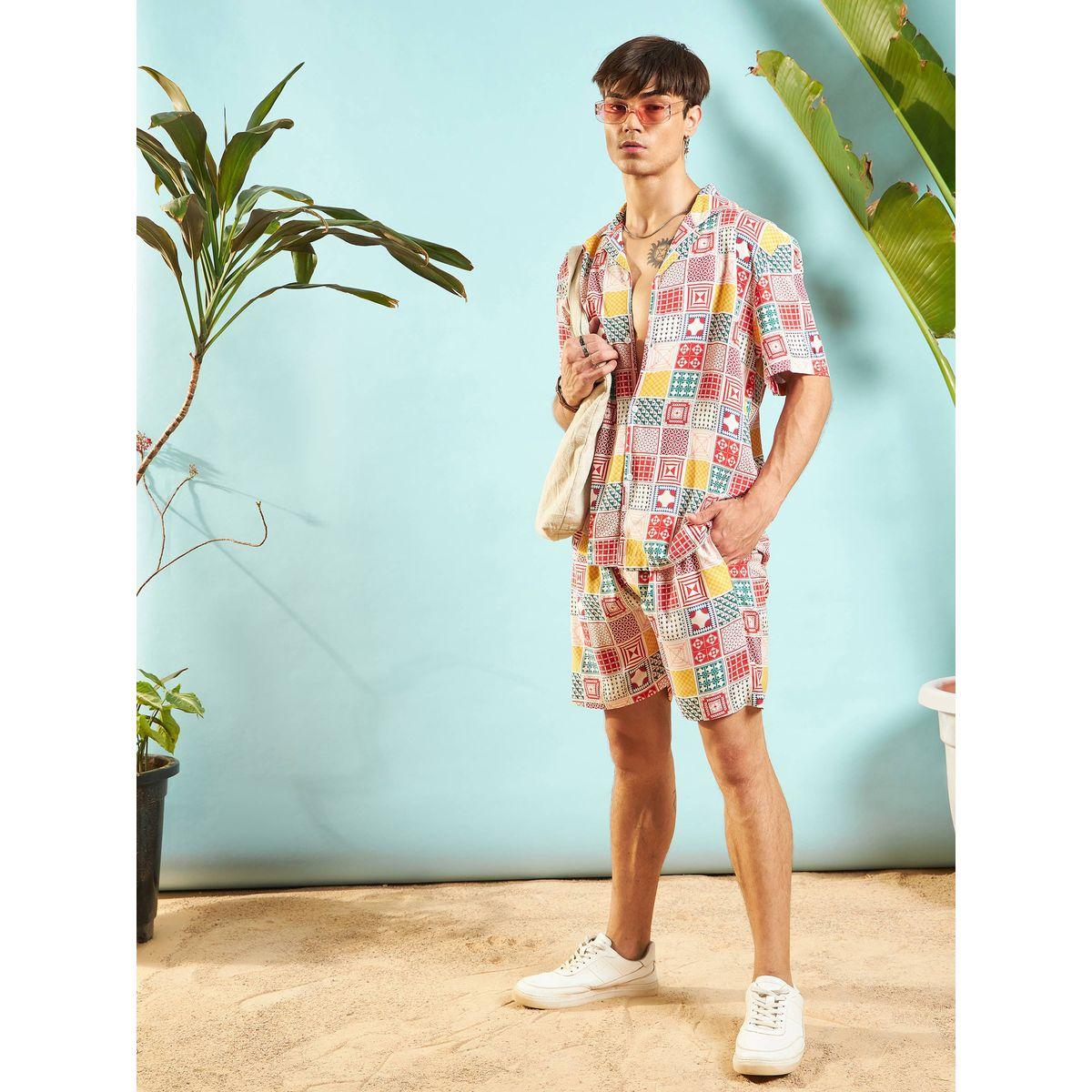 طقم منسق من شورت مع قميص بقصة مريحة ماسكلن ساسافراس × ستايلي-men-clothing-coordsets-image-2