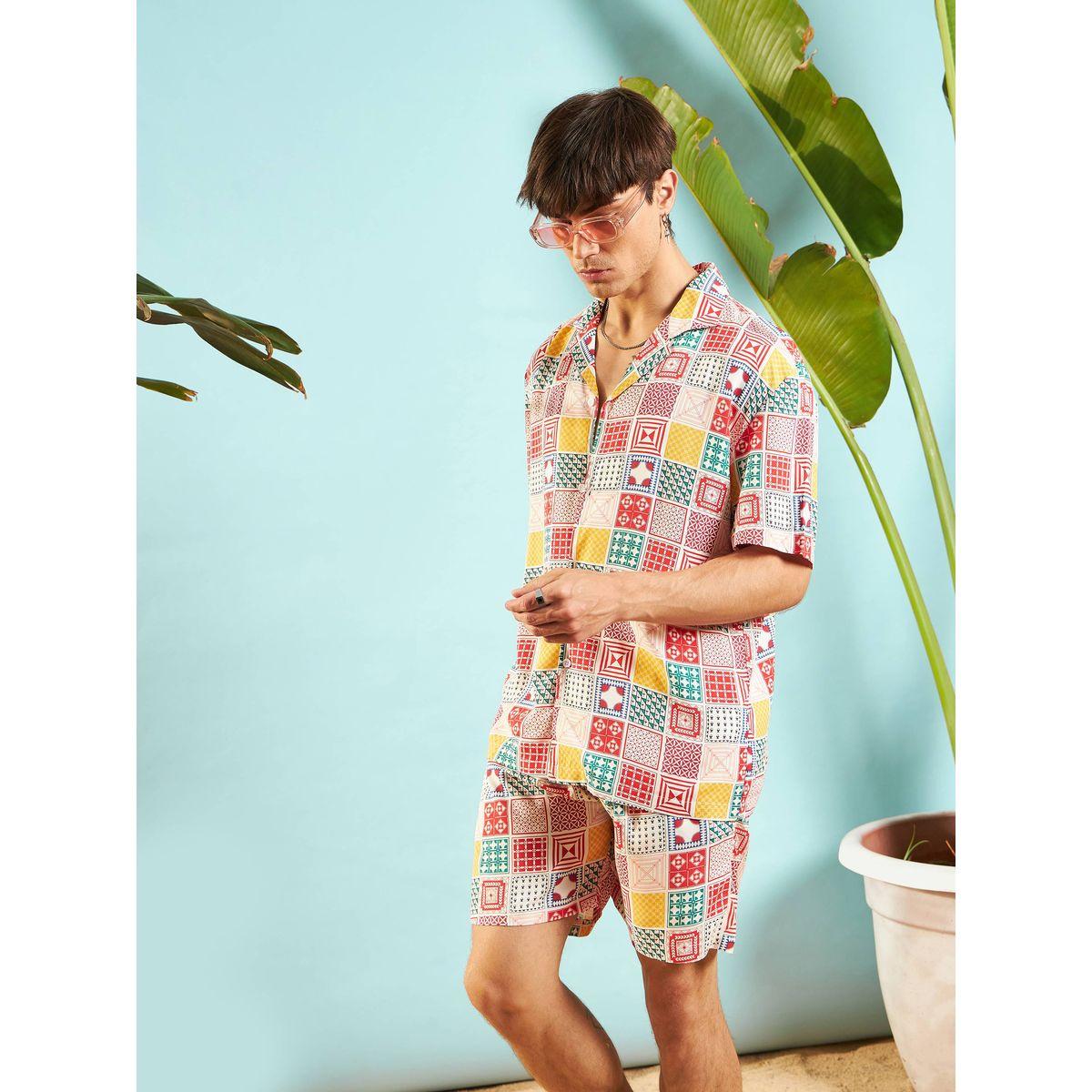 طقم منسق من شورت مع قميص بقصة مريحة ماسكلن ساسافراس × ستايلي-men-clothing-coordsets-image-3