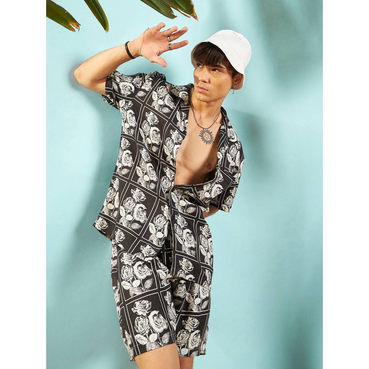شورت مع قميص بطبعة زهور وقصة مريحة ماسكلن ساسافراس × ستايلي-men-clothing-coordsets-image-1