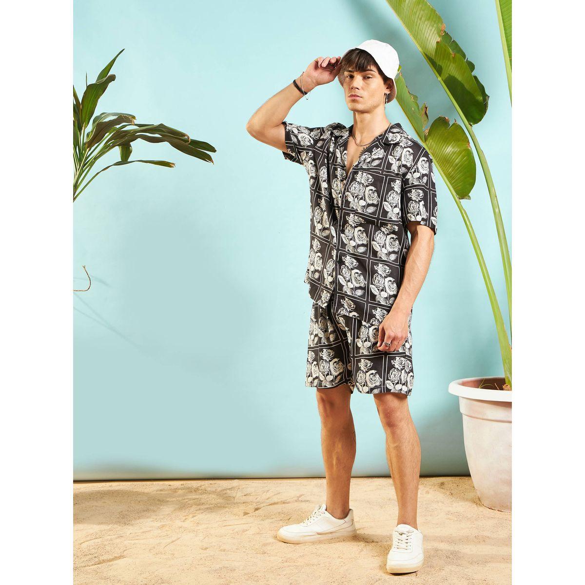 شورت مع قميص بطبعة زهور وقصة مريحة ماسكلن ساسافراس × ستايلي-men-clothing-coordsets-image-2