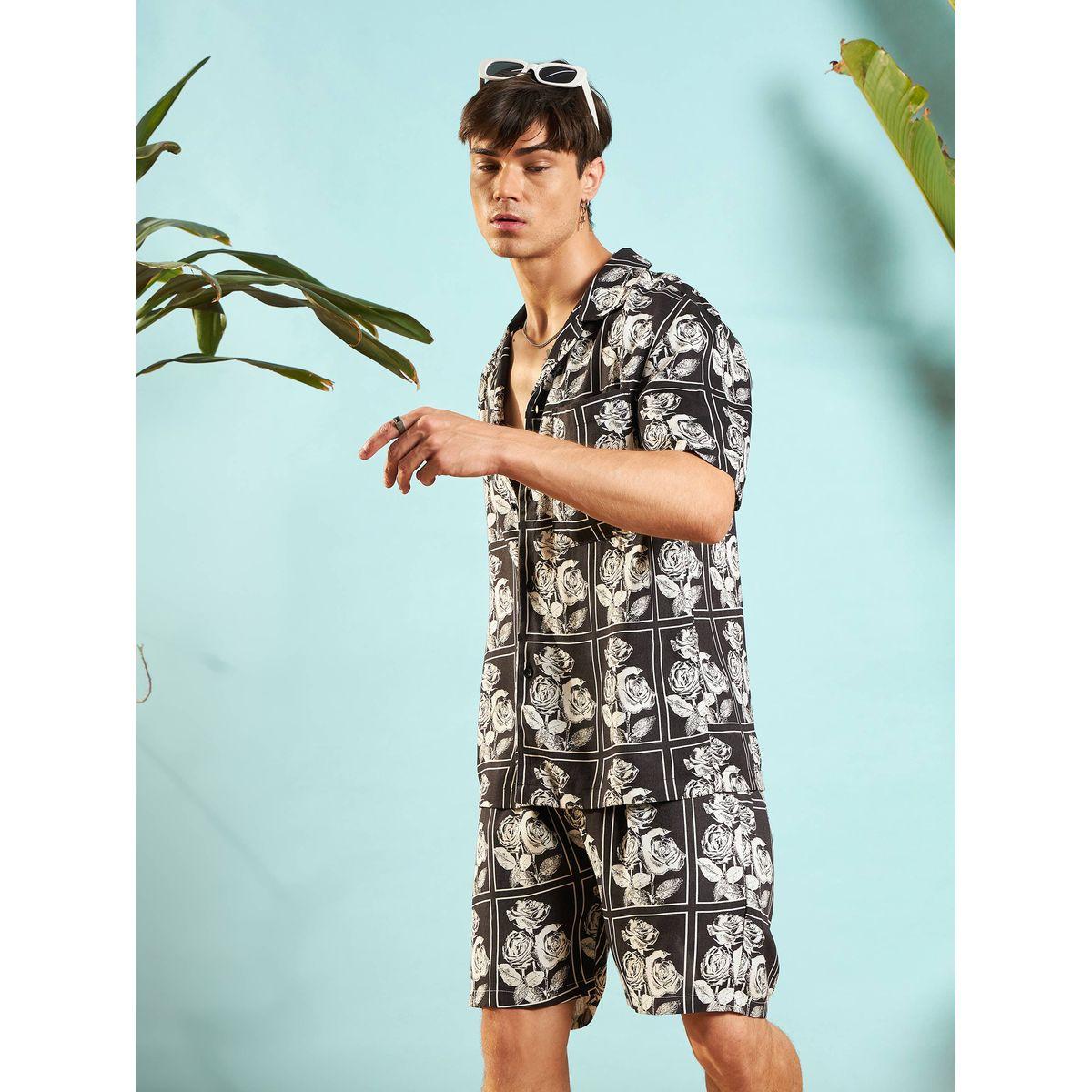 شورت مع قميص بطبعة زهور وقصة مريحة ماسكلن ساسافراس × ستايلي-men-clothing-coordsets-image-3