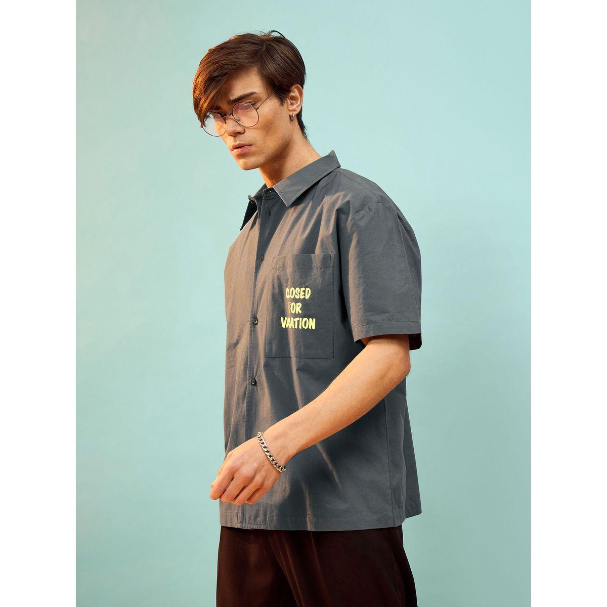 Mascln Sassafras X Styli  Slogan Print Oversized Shirt with Patch Pocket-men-clothing-shirts-image-3