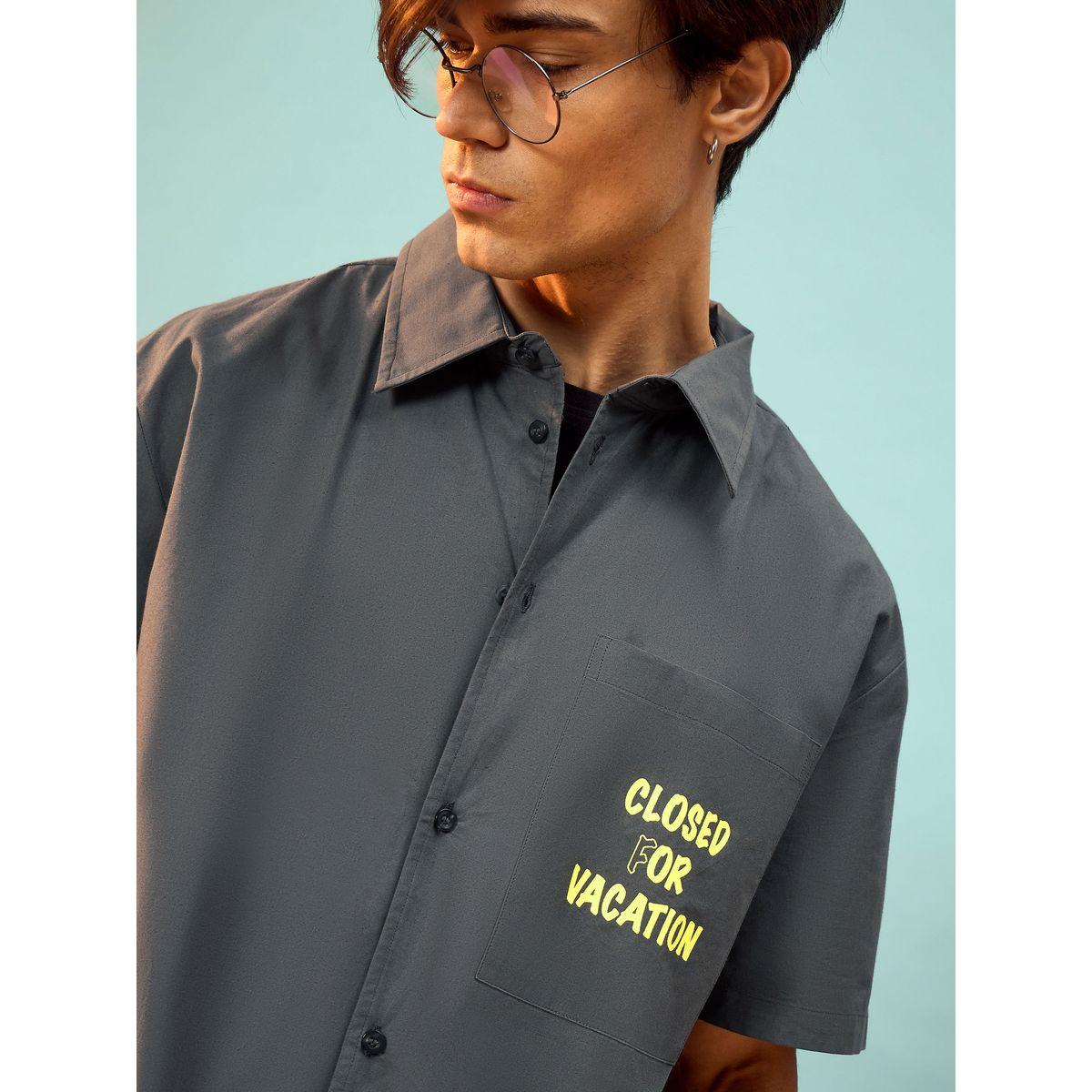 Mascln Sassafras X Styli  Slogan Print Oversized Shirt with Patch Pocket-men-clothing-shirts-image-4