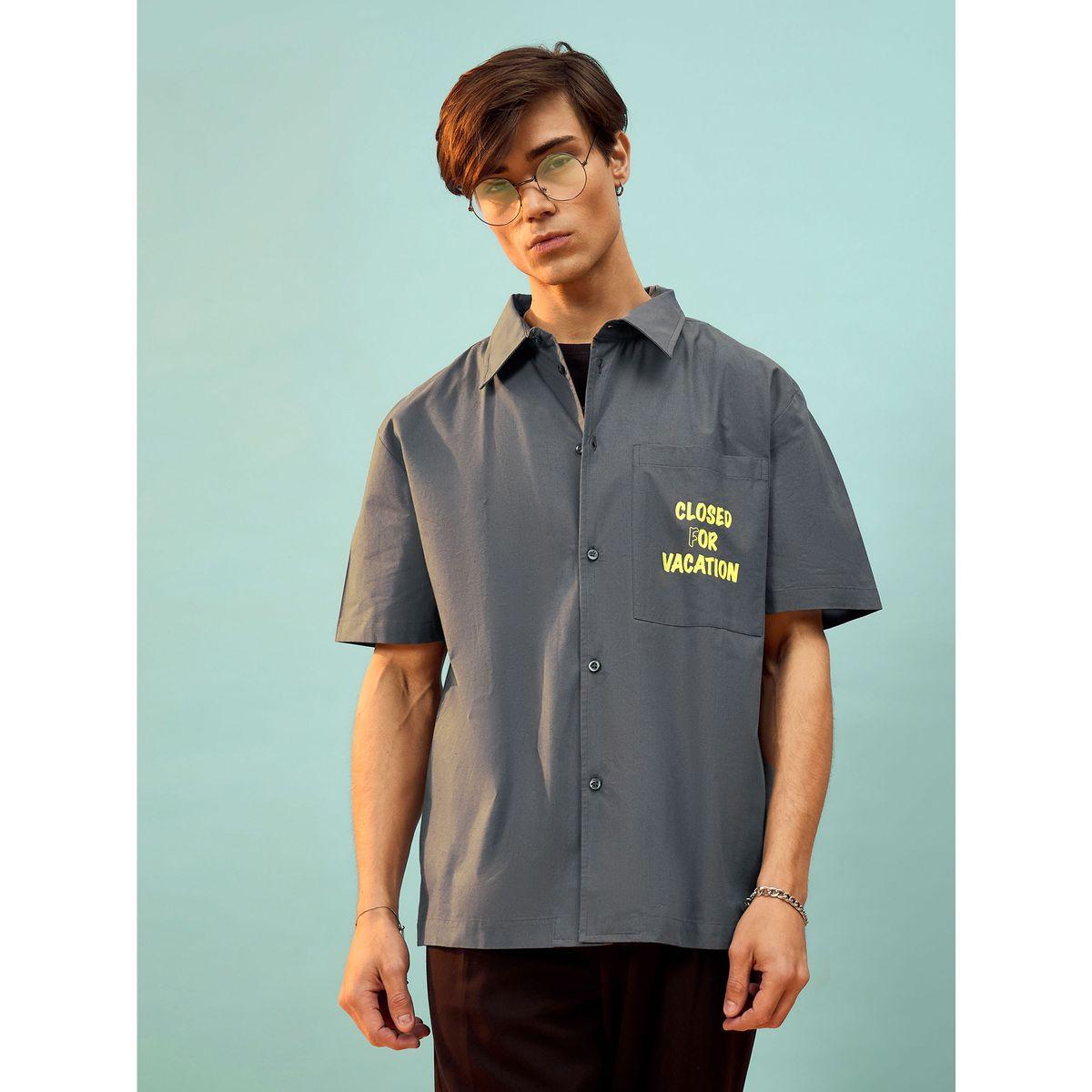 Mascln Sassafras X Styli  Slogan Print Oversized Shirt with Patch Pocket-men-clothing-shirts-image-6