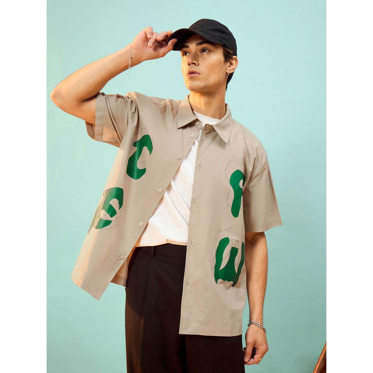 قميص فضفاض بازرار غلق واكمام قصيرة ماسكلن ساسافراس × ستايلي-men-clothing-shirts-image-1
