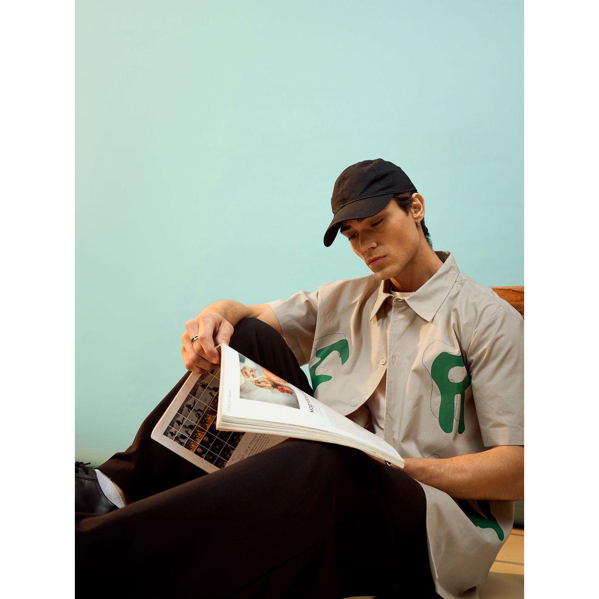 قميص فضفاض بازرار غلق واكمام قصيرة ماسكلن ساسافراس × ستايلي-men-clothing-shirts-image-2
