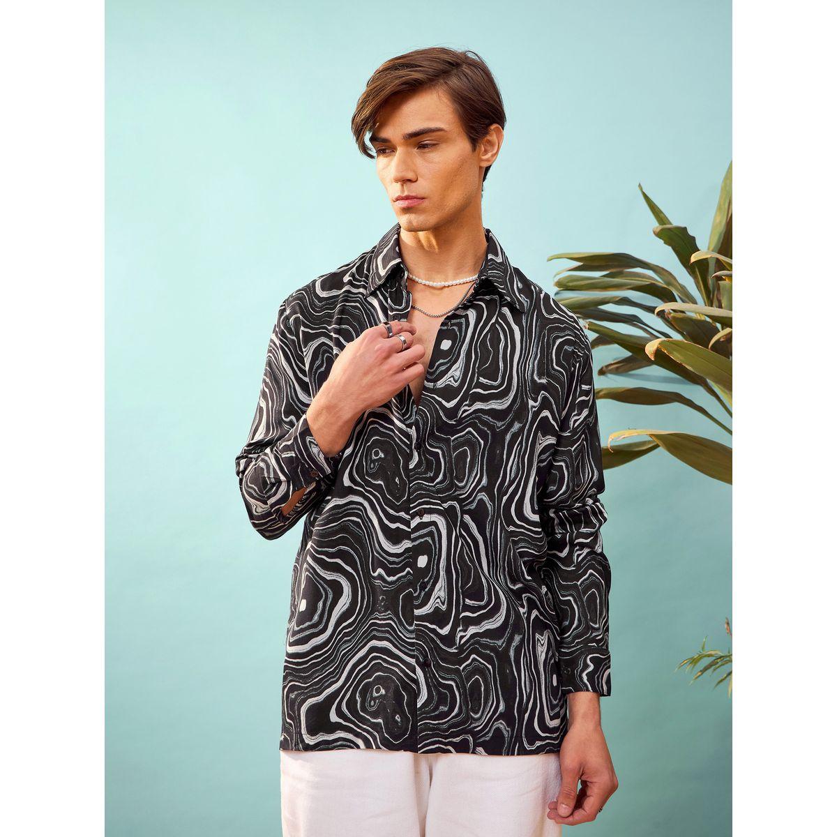 قميص بطبعة ماربل مع قصة مريحة ماسكلن ساسافراس × ستايلي-men-clothing-shirts-image-1