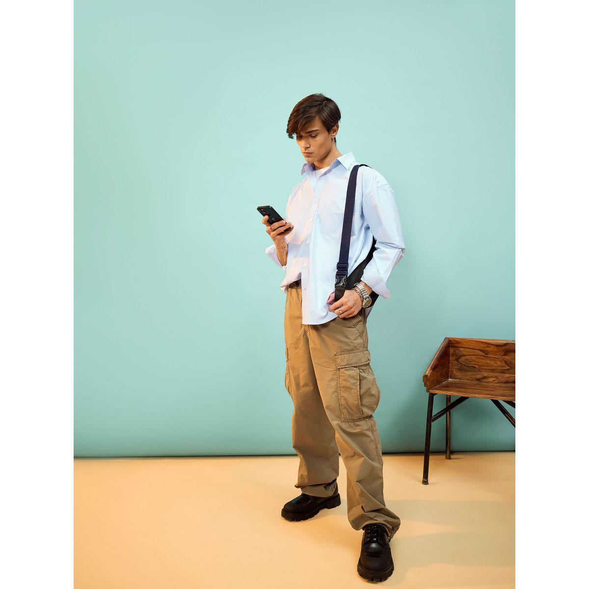 Mascln Sassafras X Styli  Striped Oversized Shirt with Patch Pocket-men-clothing-shirts-image-2