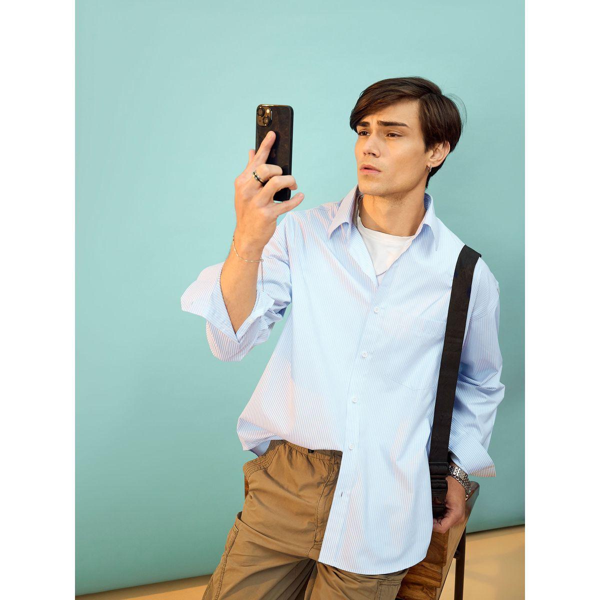 Mascln Sassafras X Styli  Striped Oversized Shirt with Patch Pocket-men-clothing-shirts-image-6
