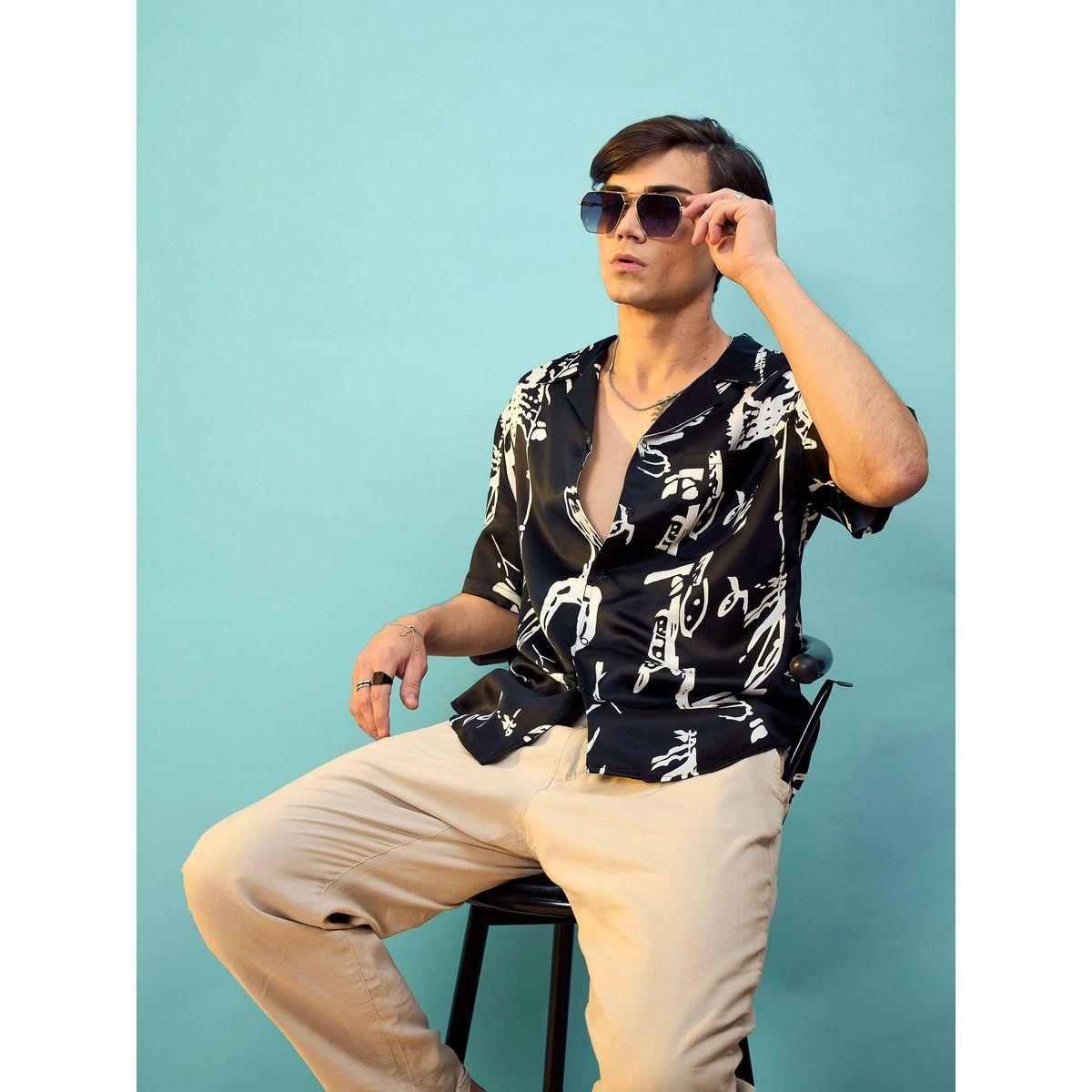 قميص ساتان بطبعة جرافيك وقصة مريحة ماسكلن ساسافراس × ستايلي-men-clothing-shirts-image-2