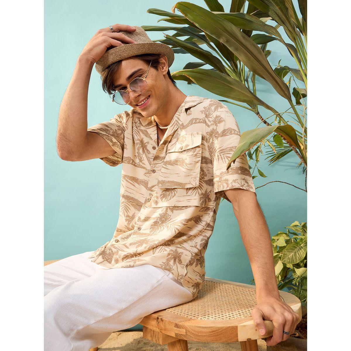 قميص بطبعة استوائية وقصة مريحة ماسكلن ساسافراس × ستايلي-men-clothing-shirts-image-1