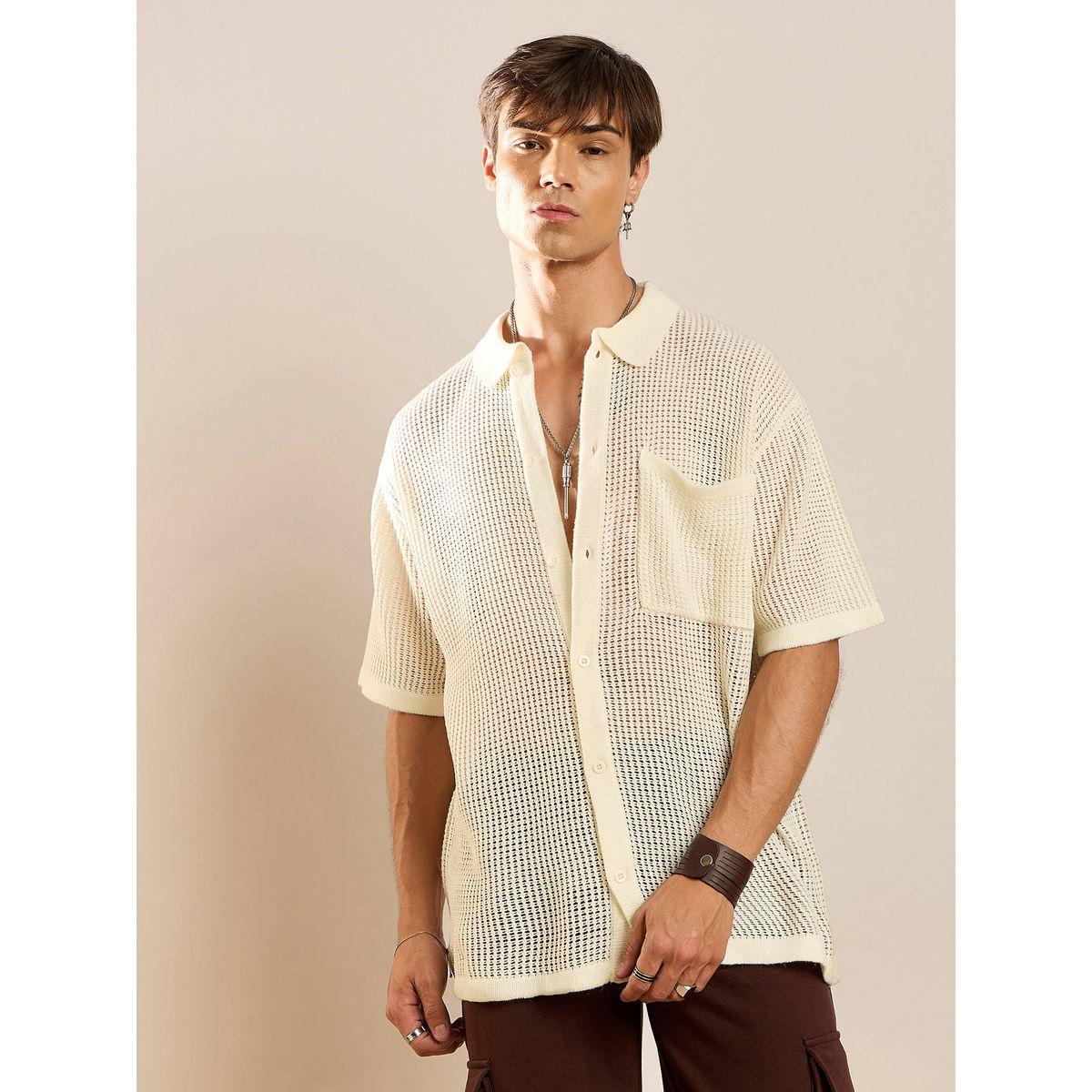 قميص فضفاض محبوك بخيوط كروشيه ماسكلن ساسافراس × ستايلي-men-clothing-shirts-image-1