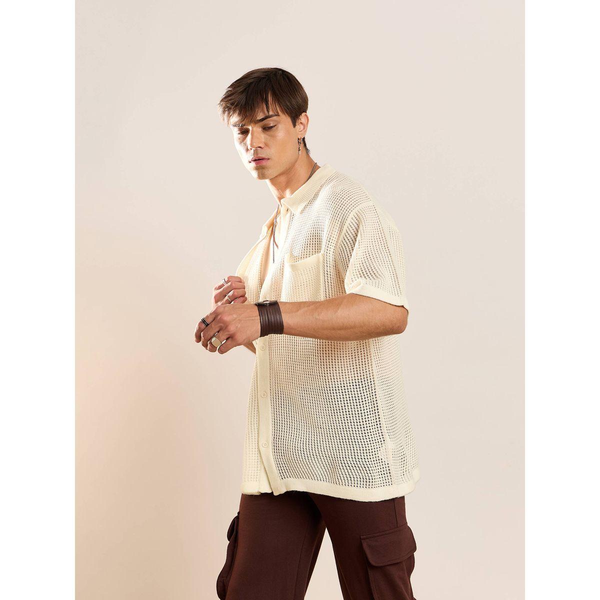 قميص فضفاض محبوك بخيوط كروشيه ماسكلن ساسافراس × ستايلي-men-clothing-shirts-image-3