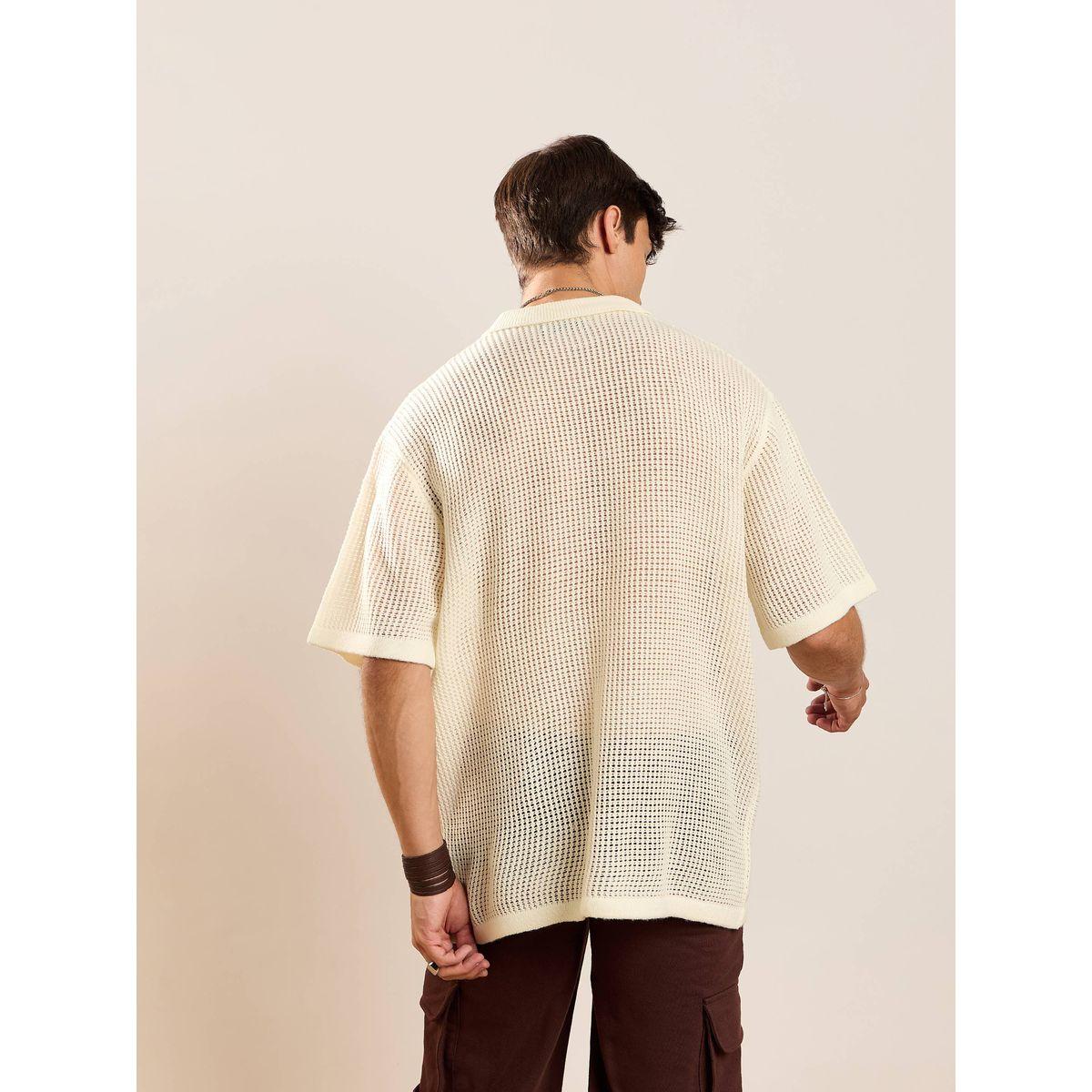 قميص فضفاض محبوك بخيوط كروشيه ماسكلن ساسافراس × ستايلي-men-clothing-shirts-image-5