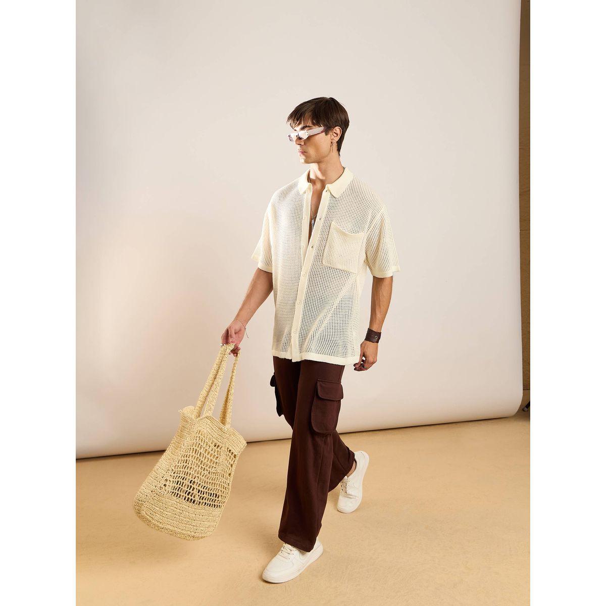 قميص فضفاض محبوك بخيوط كروشيه ماسكلن ساسافراس × ستايلي-men-clothing-shirts-image-6