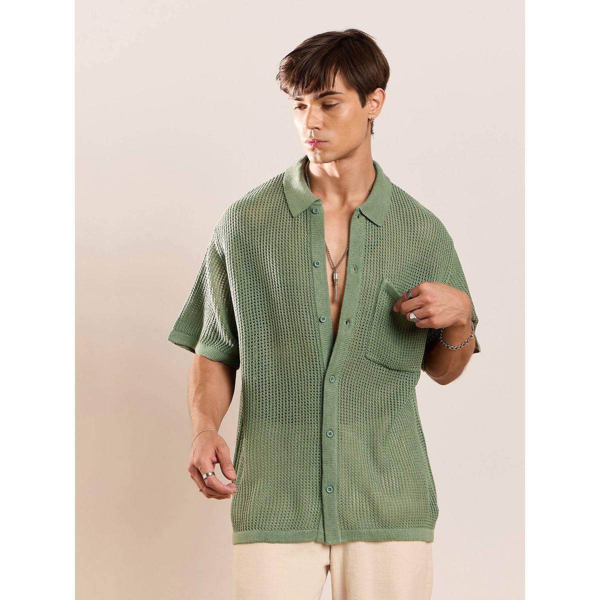 قميص فضفاض محبوك بخيوط كروشيه ماسكلن ساسافراس × ستايلي-men-clothing-shirts-image-1