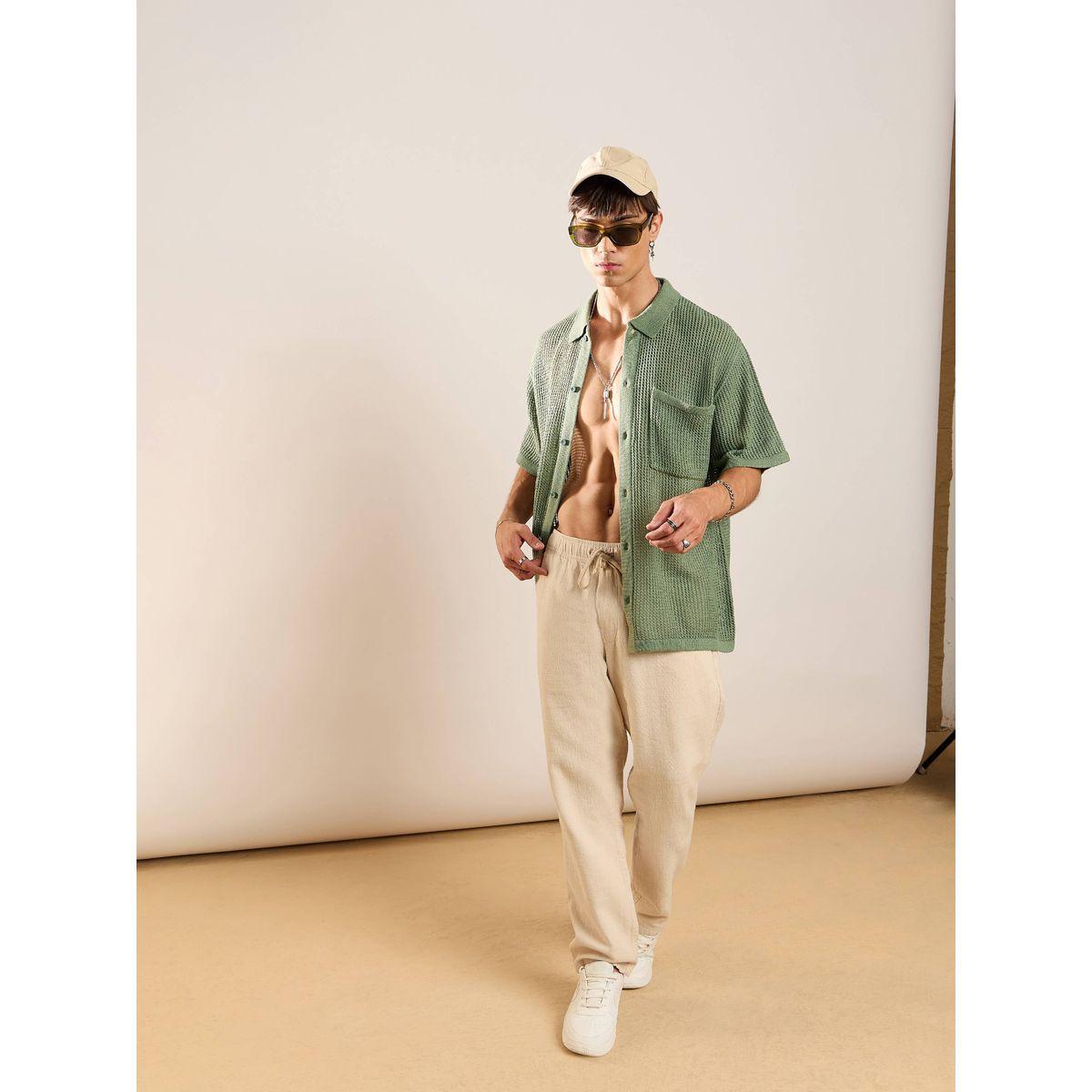 قميص فضفاض محبوك بخيوط كروشيه ماسكلن ساسافراس × ستايلي-men-clothing-shirts-image-2