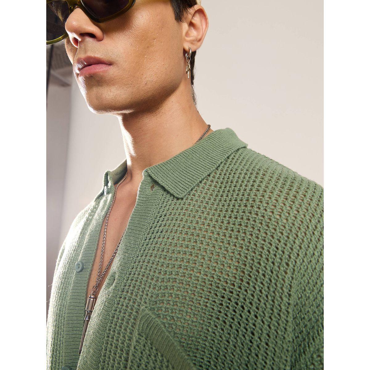 قميص فضفاض محبوك بخيوط كروشيه ماسكلن ساسافراس × ستايلي-men-clothing-shirts-image-4