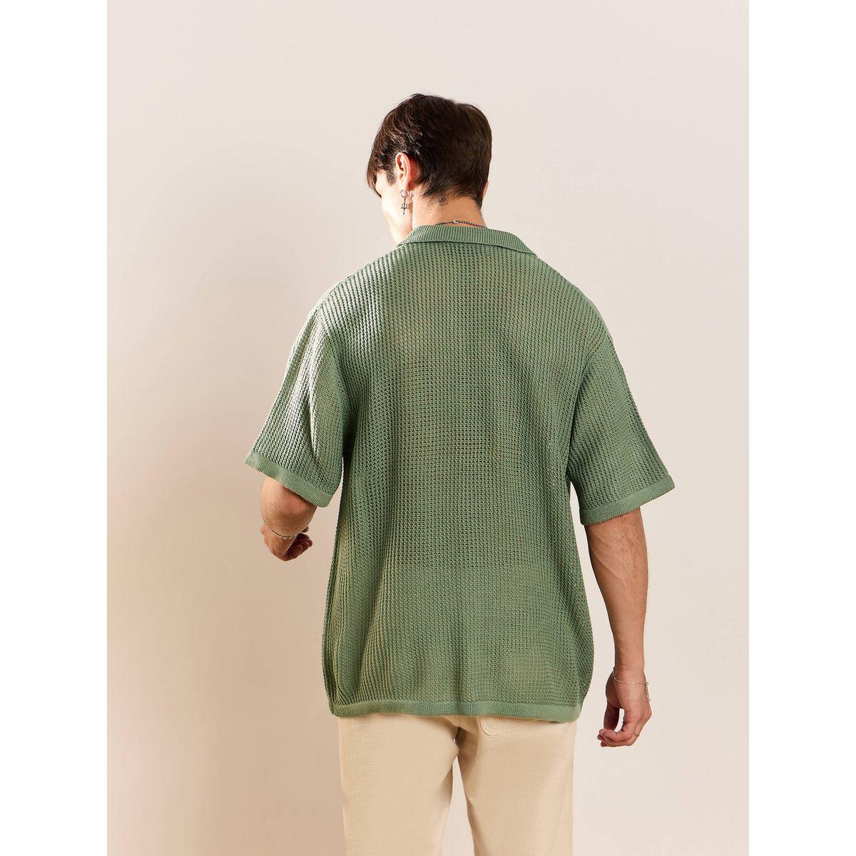 قميص فضفاض محبوك بخيوط كروشيه ماسكلن ساسافراس × ستايلي-men-clothing-shirts-image-5