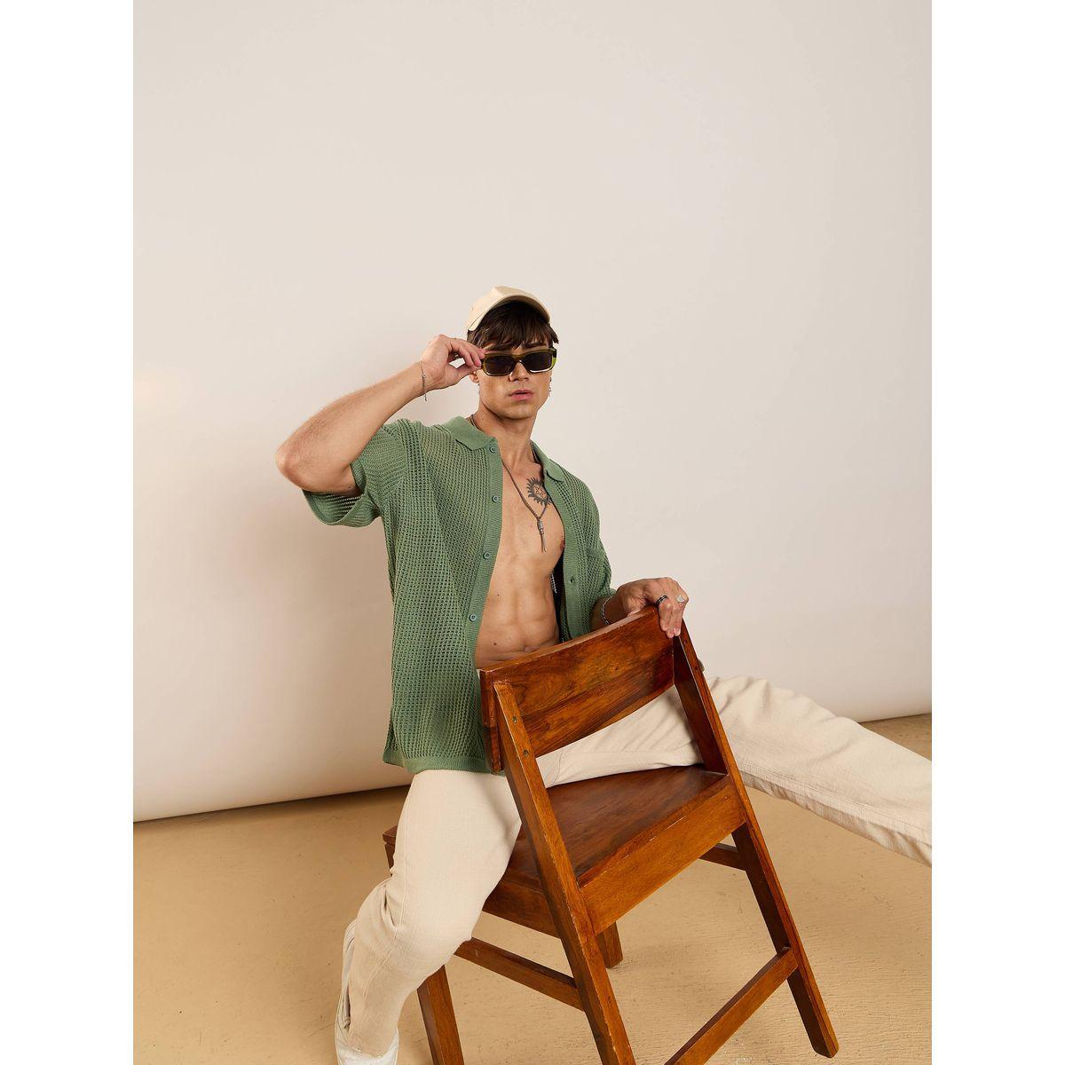 قميص فضفاض محبوك بخيوط كروشيه ماسكلن ساسافراس × ستايلي-men-clothing-shirts-image-6
