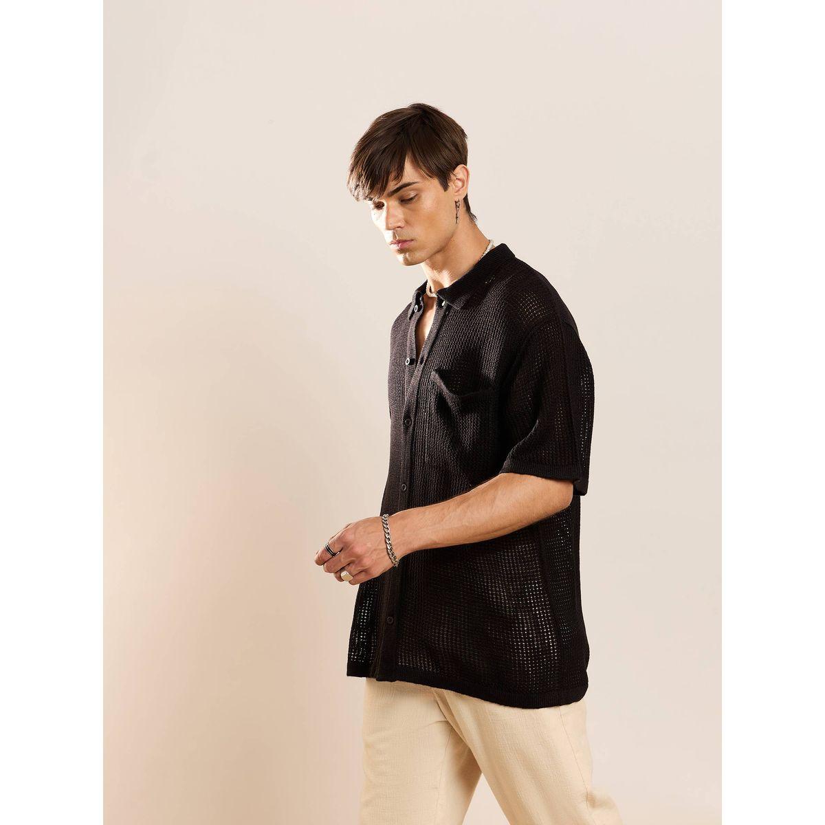 قميص فضفاض محبوك بخيوط كروشيه ماسكلن ساسافراس × ستايلي-men-clothing-shirts-image-3